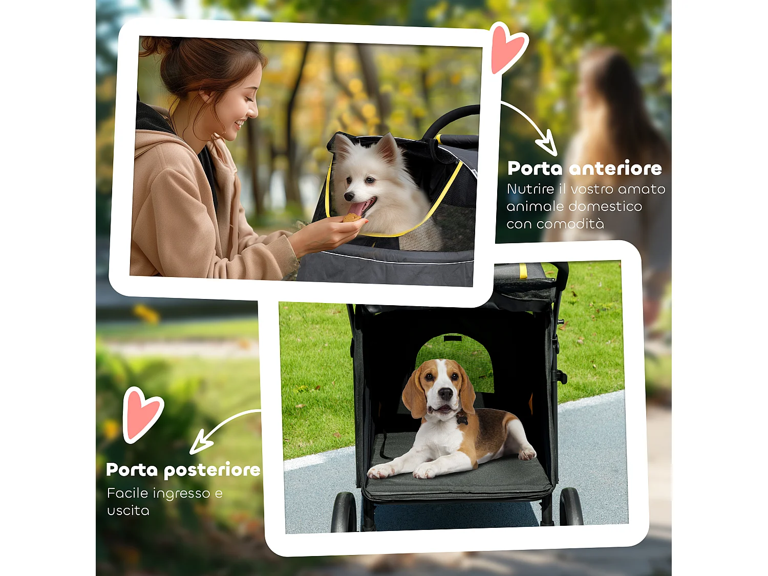 Passeggino pieghevole per cani taglia media con ingressi a cerniera