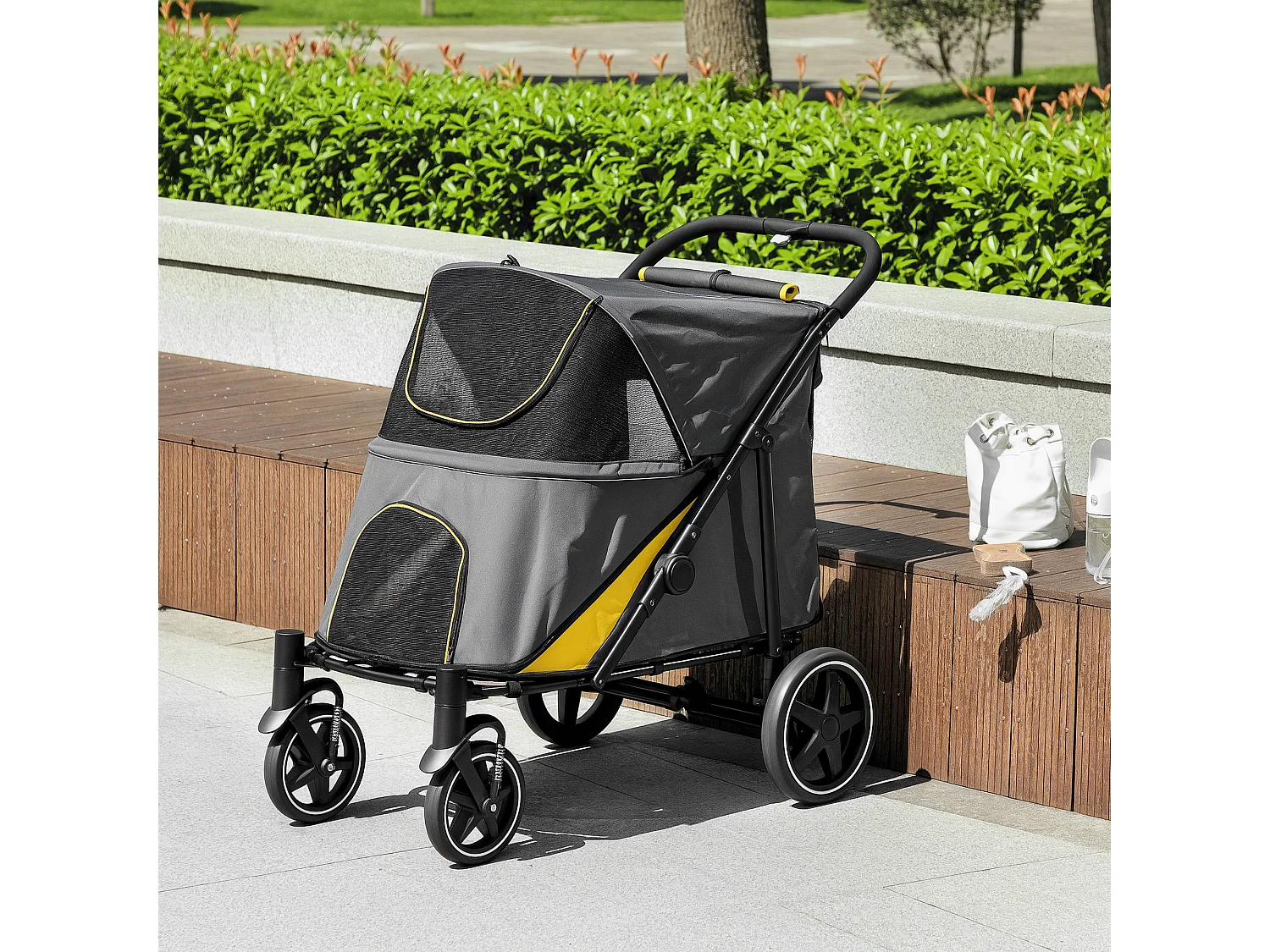 Passeggino pieghevole per cani taglia media con ingressi a cerniera