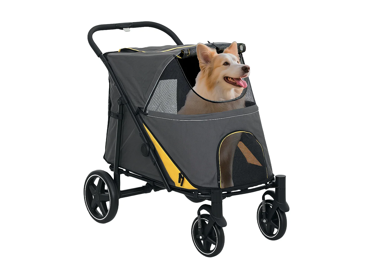 Passeggino pieghevole per cani taglia media con ingressi a cerniera