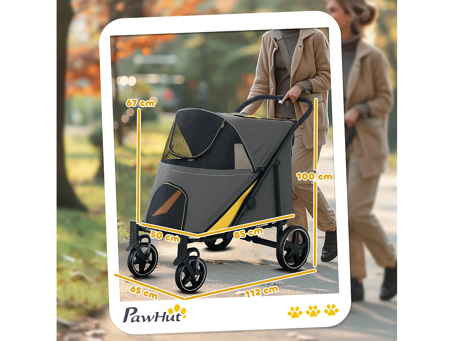 Passeggino pieghevole per cani taglia media con ingressi a cerniera