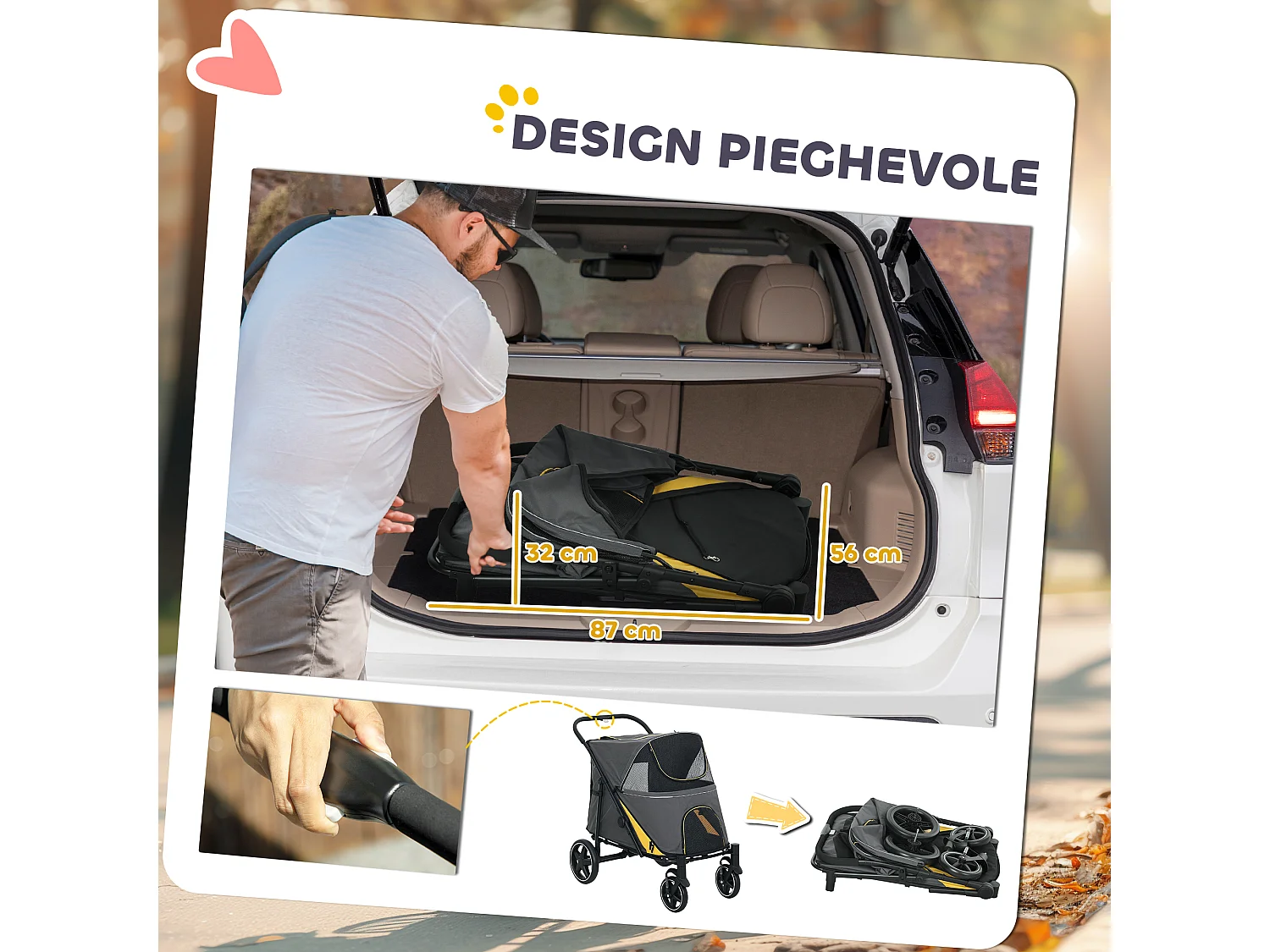 Passeggino pieghevole per cani taglia media con ingressi a cerniera