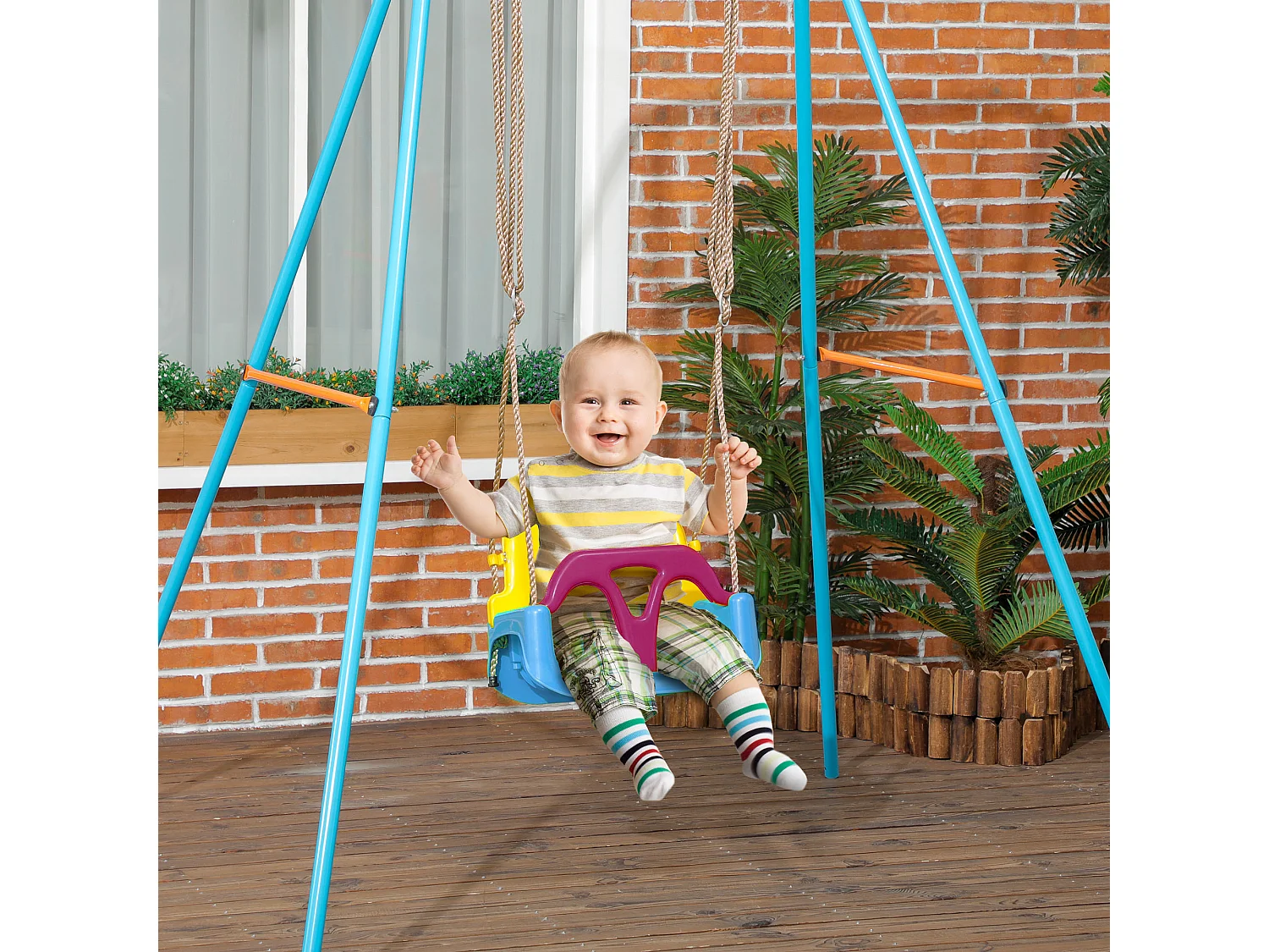 Altalena per bambini 3 in 1 con cintura e corda regolabile blu