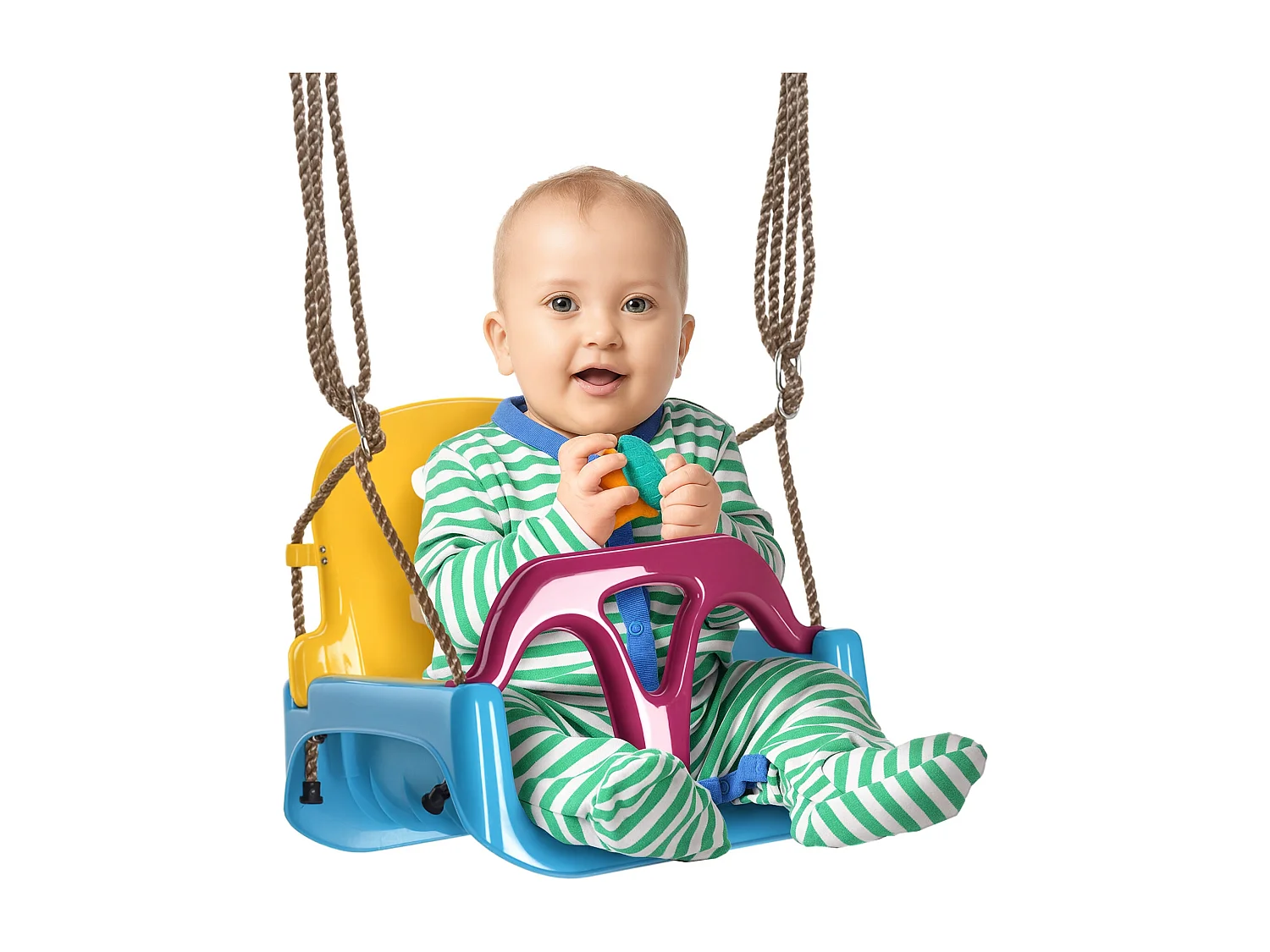 Altalena per bambini 3 in 1 con cintura e corda regolabile blu