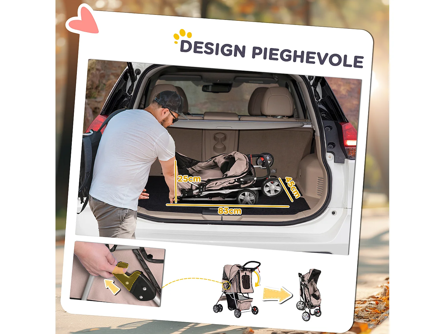 Passeggino per cani pieghevole cestino copertura tessuto oxford marrone