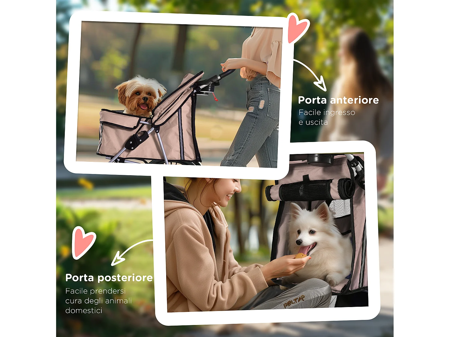 Passeggino per cani pieghevole cestino copertura tessuto oxford marrone