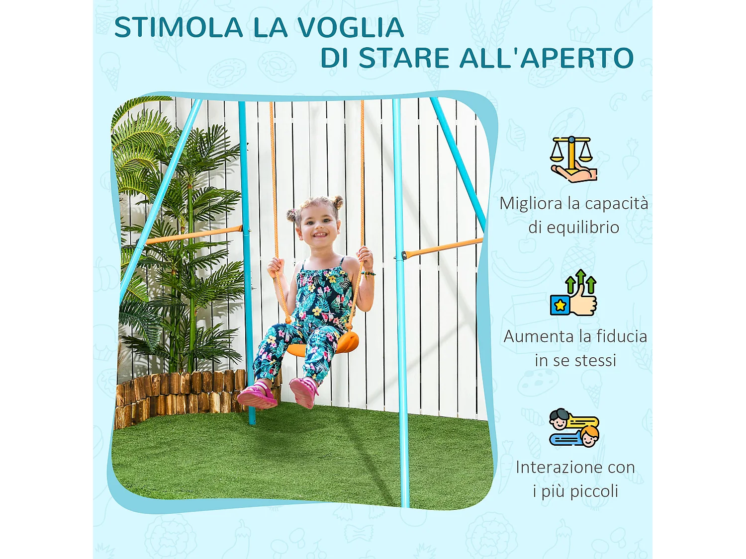 Altalena da giardino in acciaio e pe per bambini 3-8 anni