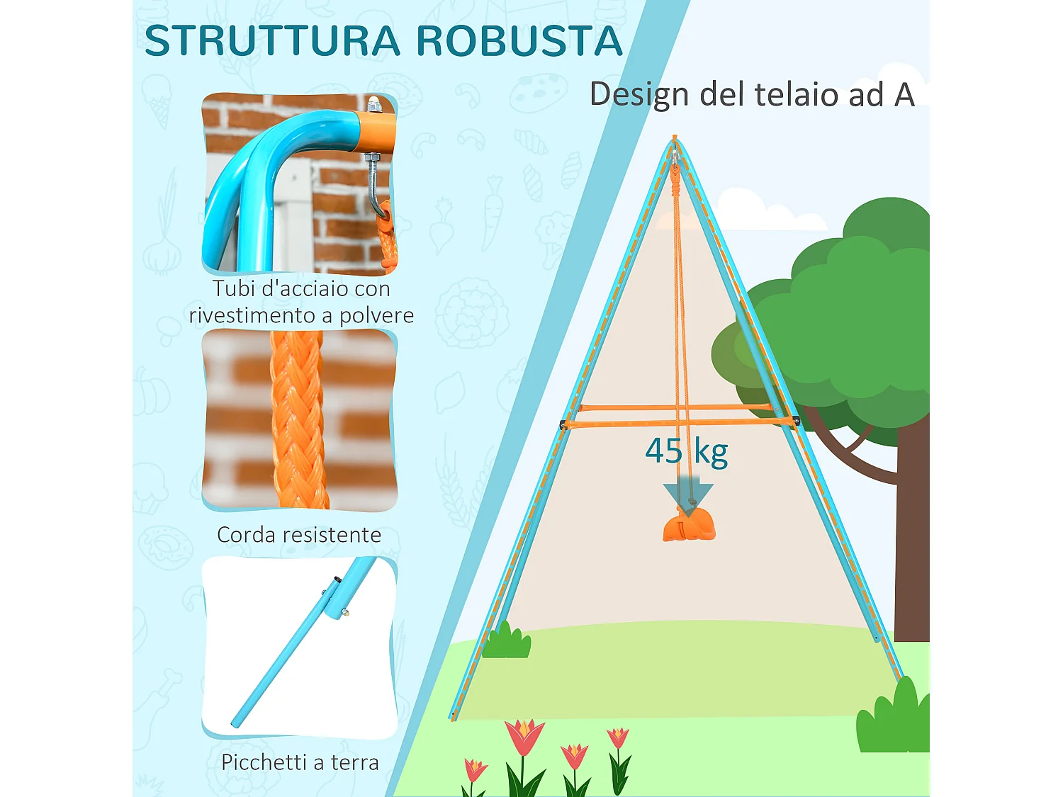 Altalena da giardino in acciaio e pe per bambini 3-8 anni