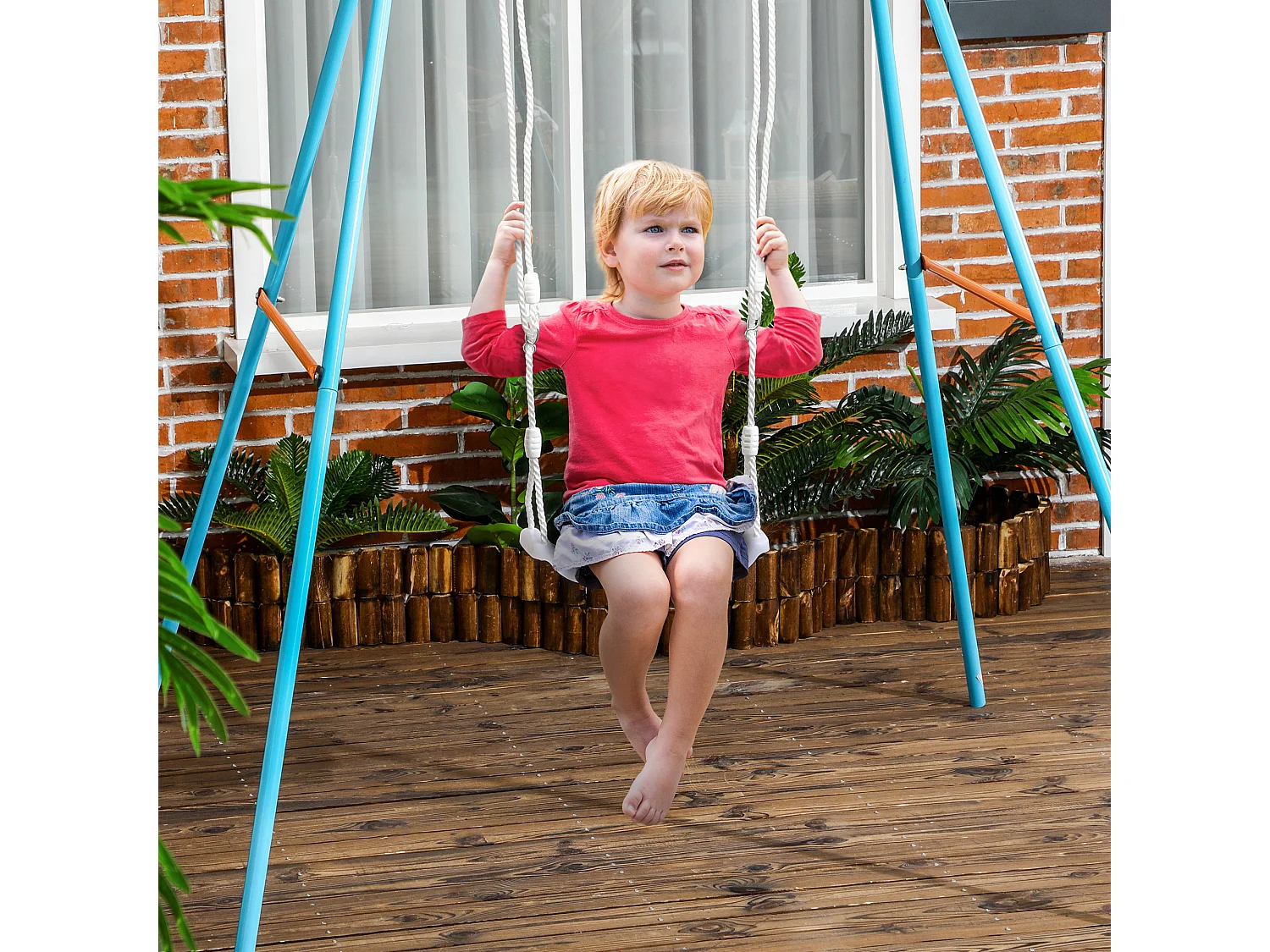 Altalena per bambini bianca con luci led e corda regolabile