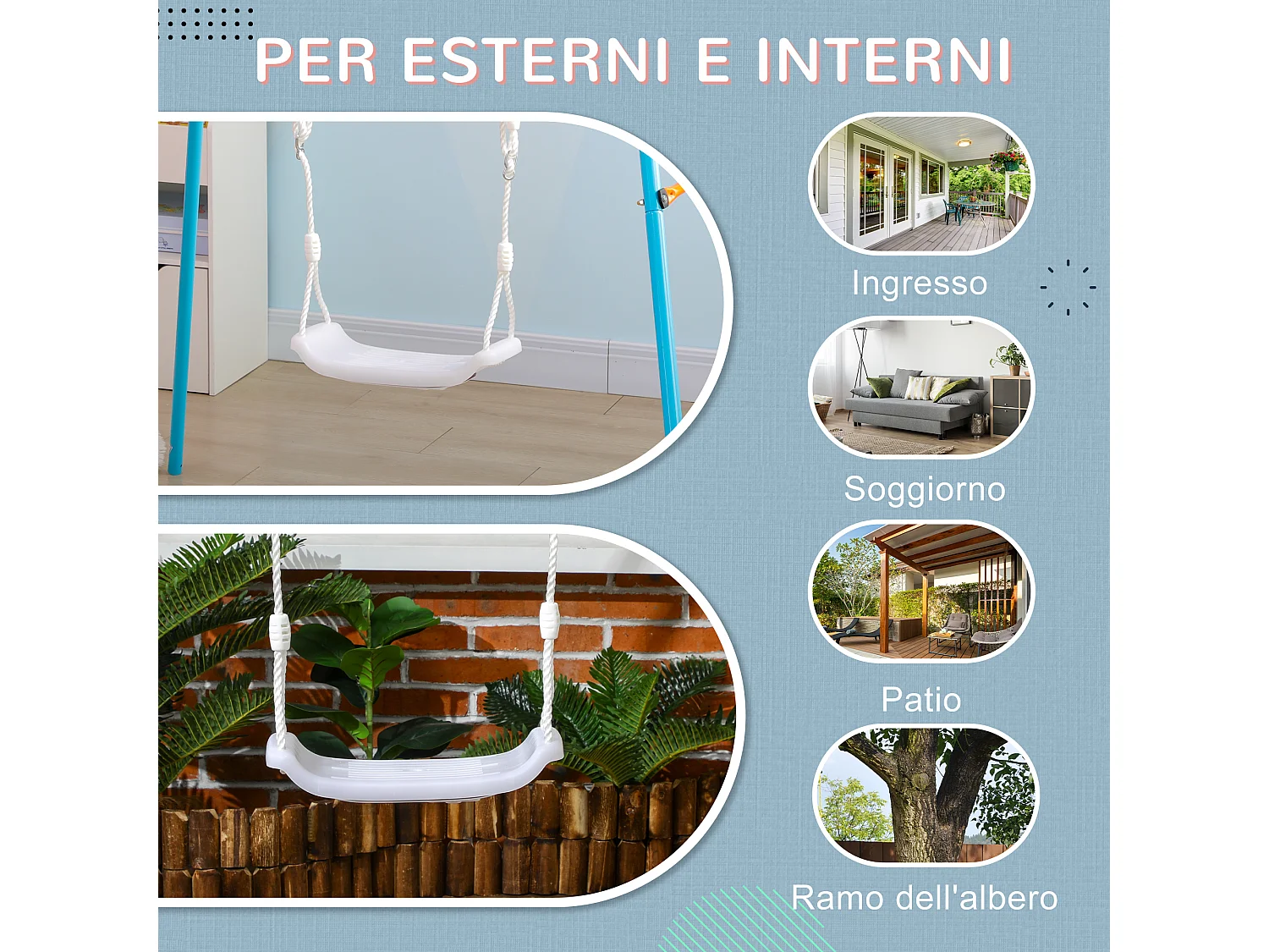 Altalena per bambini bianca con luci led e corda regolabile