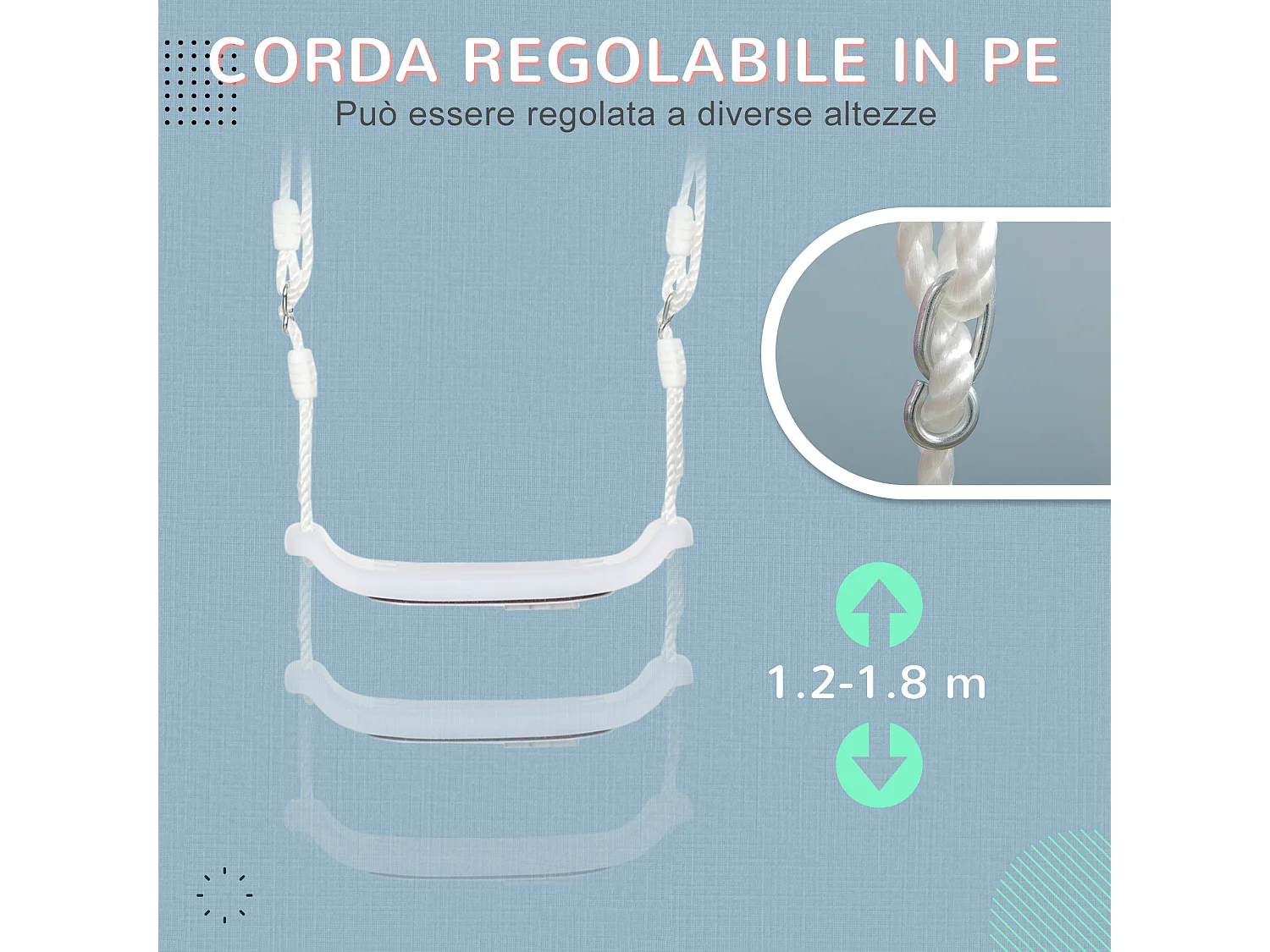 Altalena per bambini bianca con luci led e corda regolabile