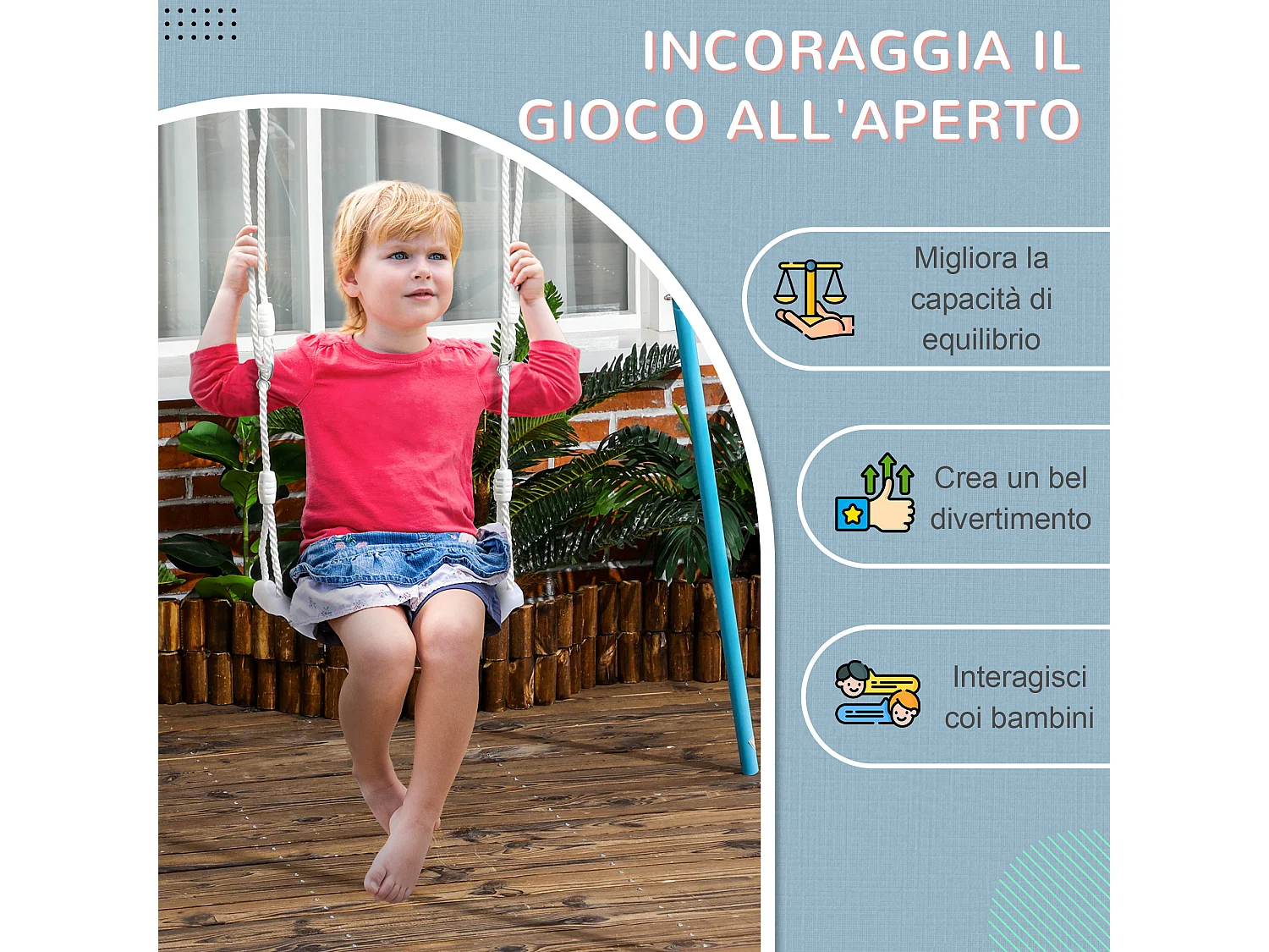 Altalena per bambini bianca con luci led e corda regolabile