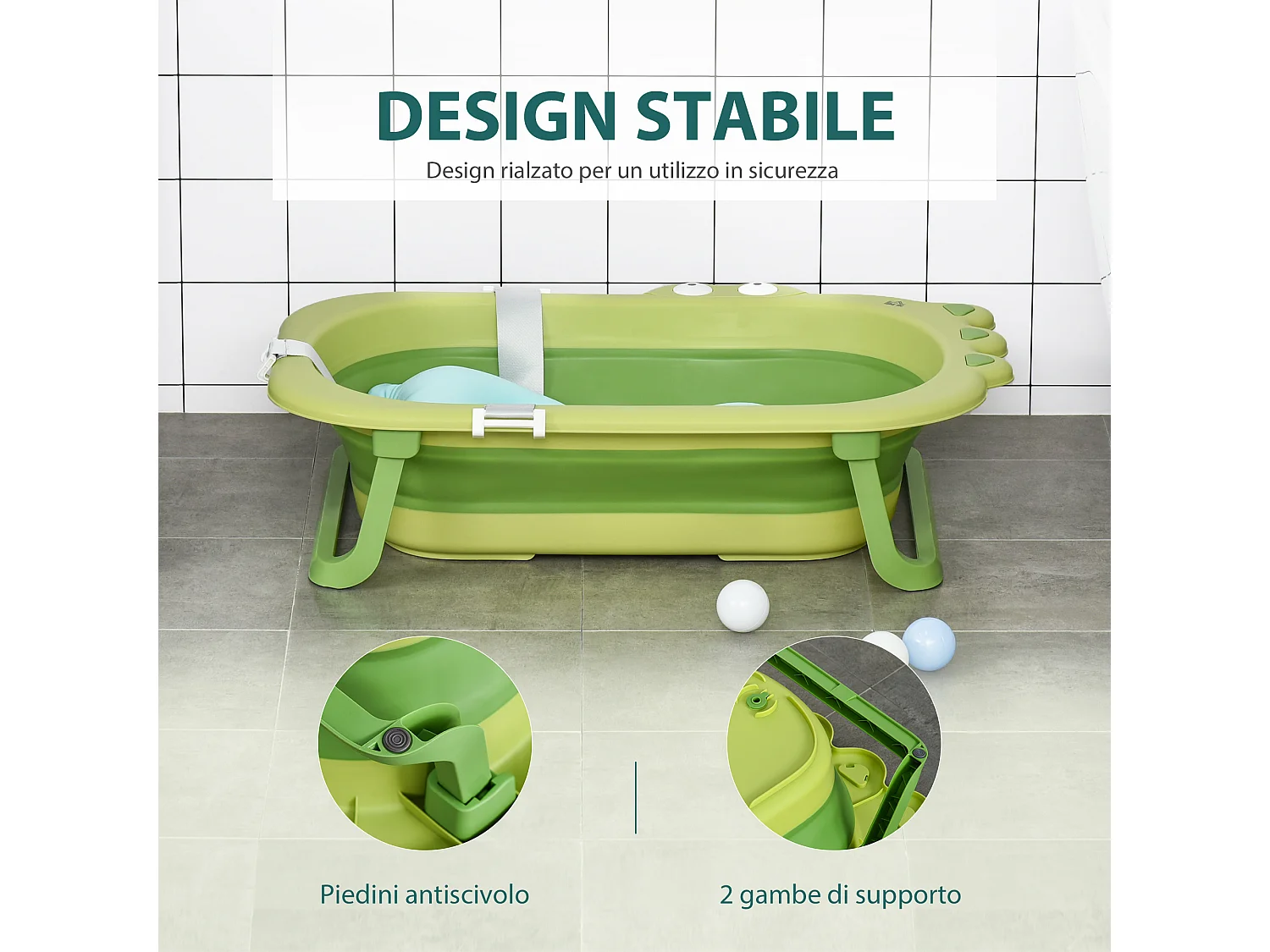 Vaschetta bagnetto pieghevole bambini 0-3 anni con cuscino