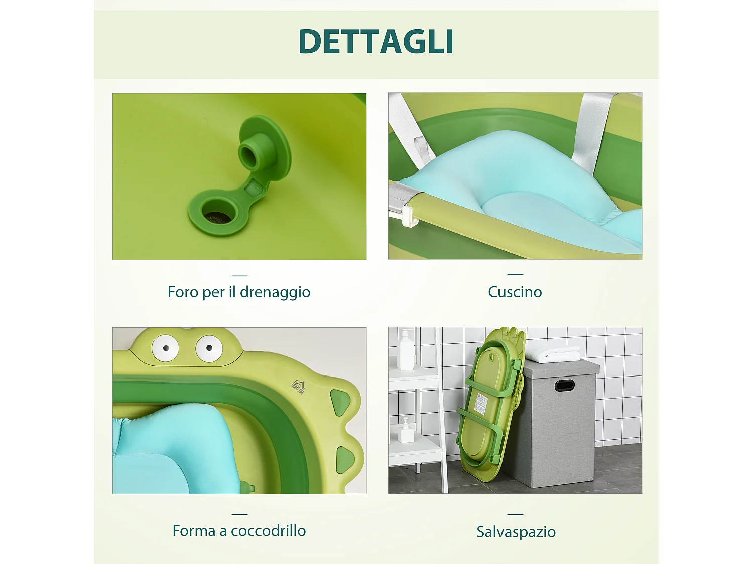 Vaschetta bagnetto pieghevole bambini 0-3 anni con cuscino