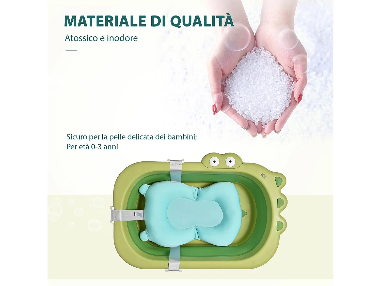 Vaschetta bagnetto pieghevole bambini 0-3 anni con cuscino