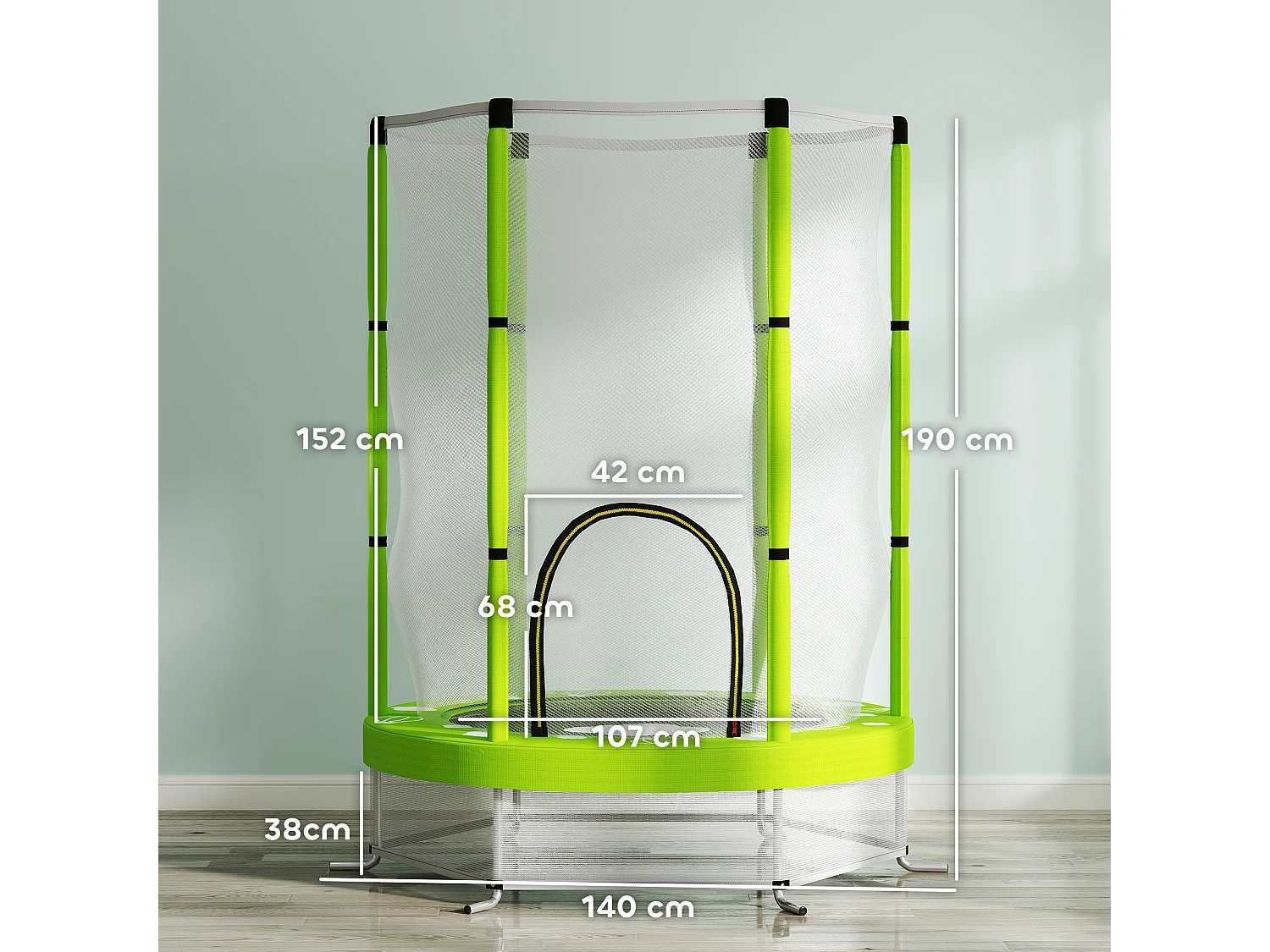 Tappeto elastico per bambini con rete di sicurezza età 3-6 anni verde