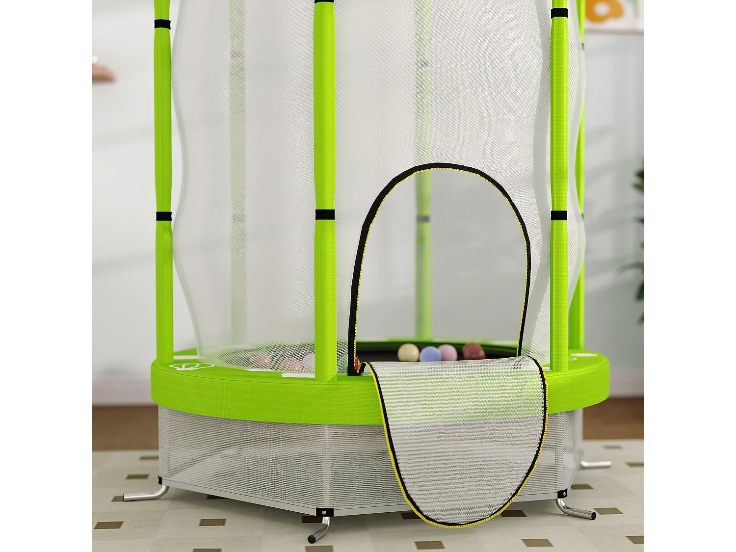 Tappeto elastico per bambini con rete di sicurezza età 3-6 anni verde