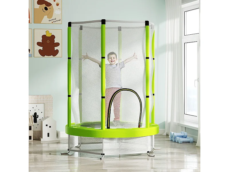 Tappeto elastico per bambini con rete di sicurezza età 3-6 anni verde