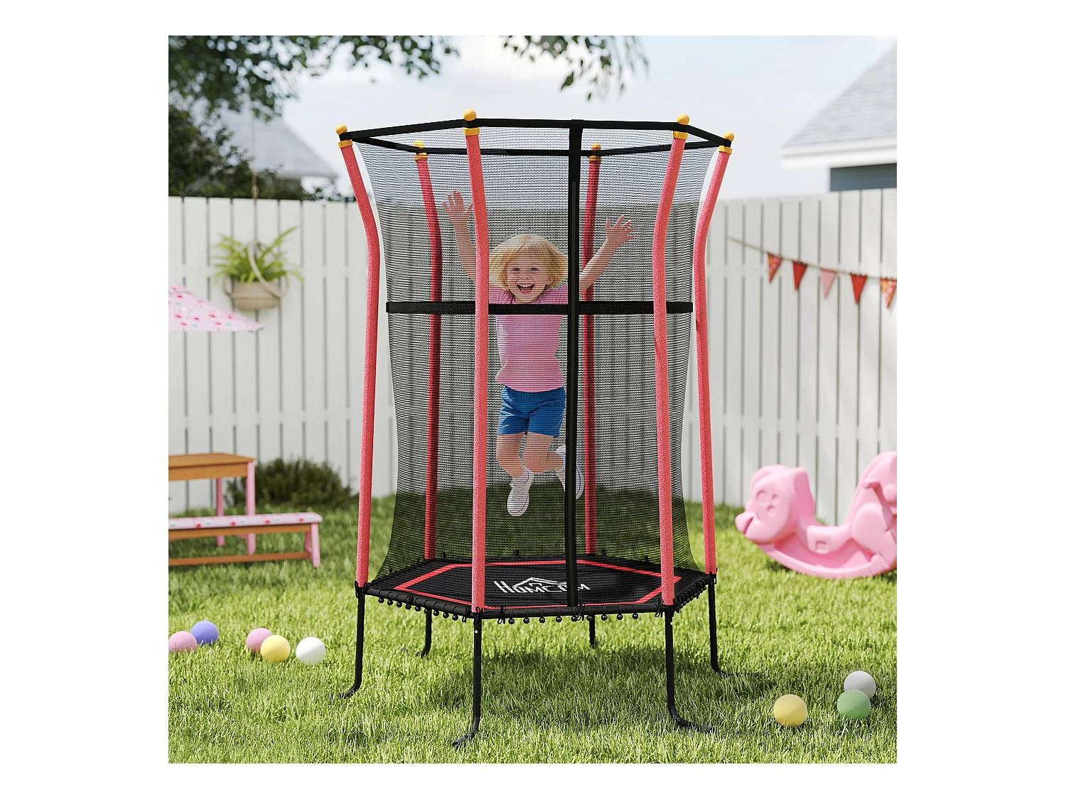 Tappeto per bambini con ingresso a zip e pali imbottiti rosso