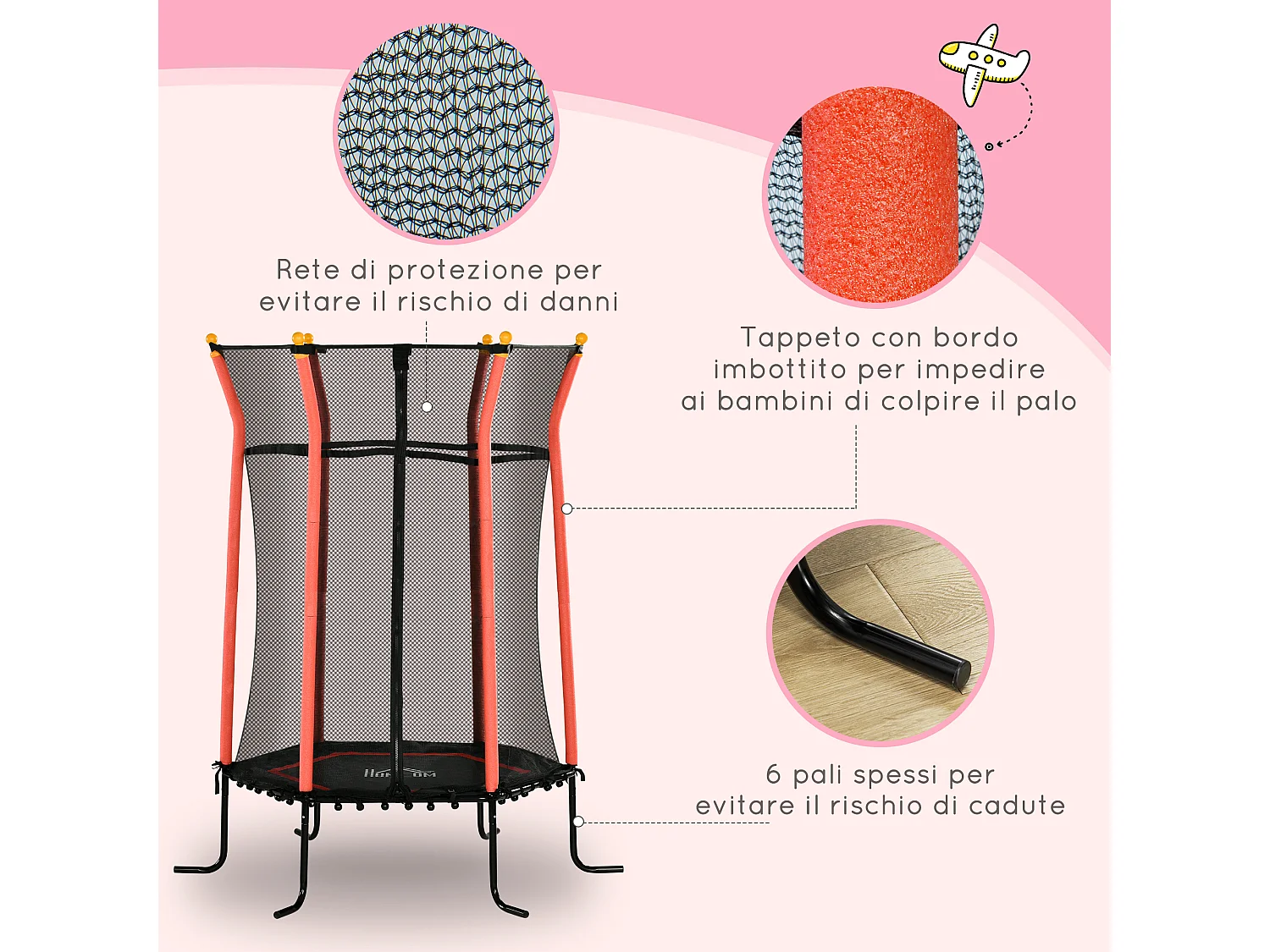 Tappeto per bambini con ingresso a zip e pali imbottiti rosso