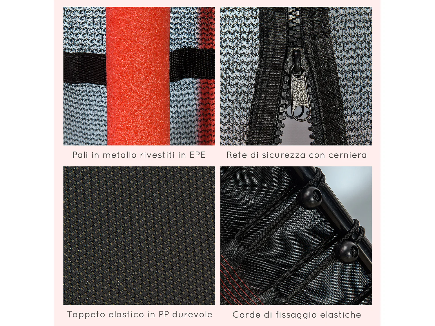 Tappeto per bambini con ingresso a zip e pali imbottiti rosso