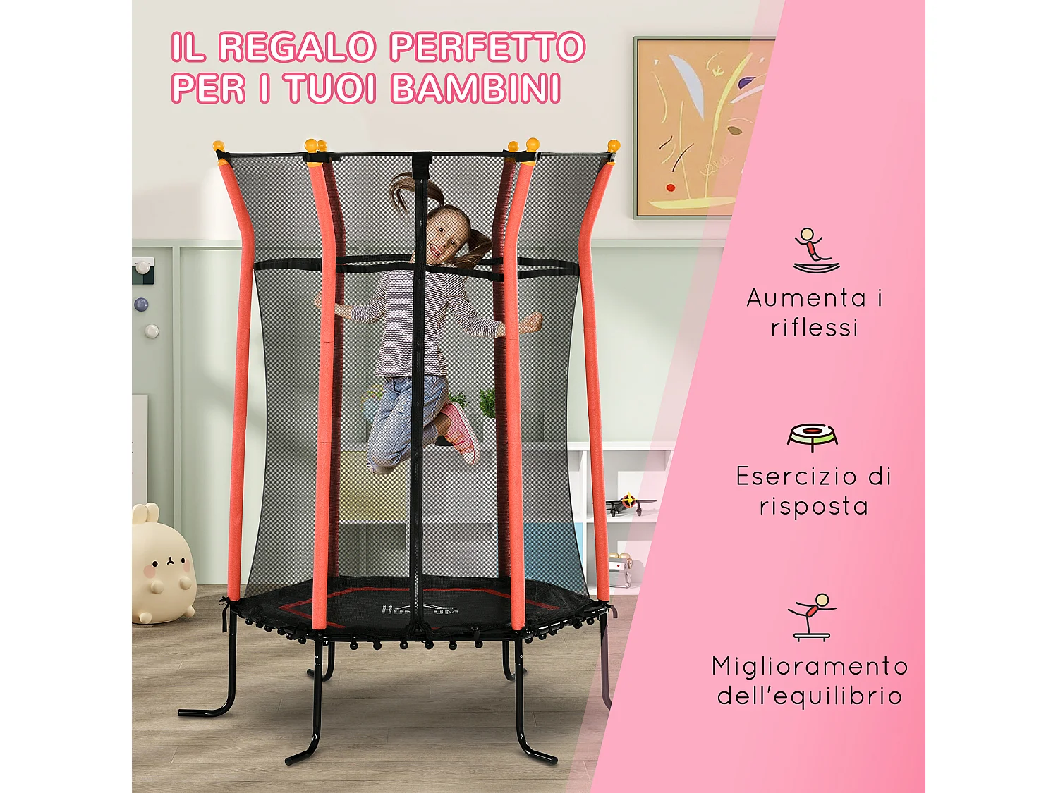 Tappeto per bambini con ingresso a zip e pali imbottiti rosso