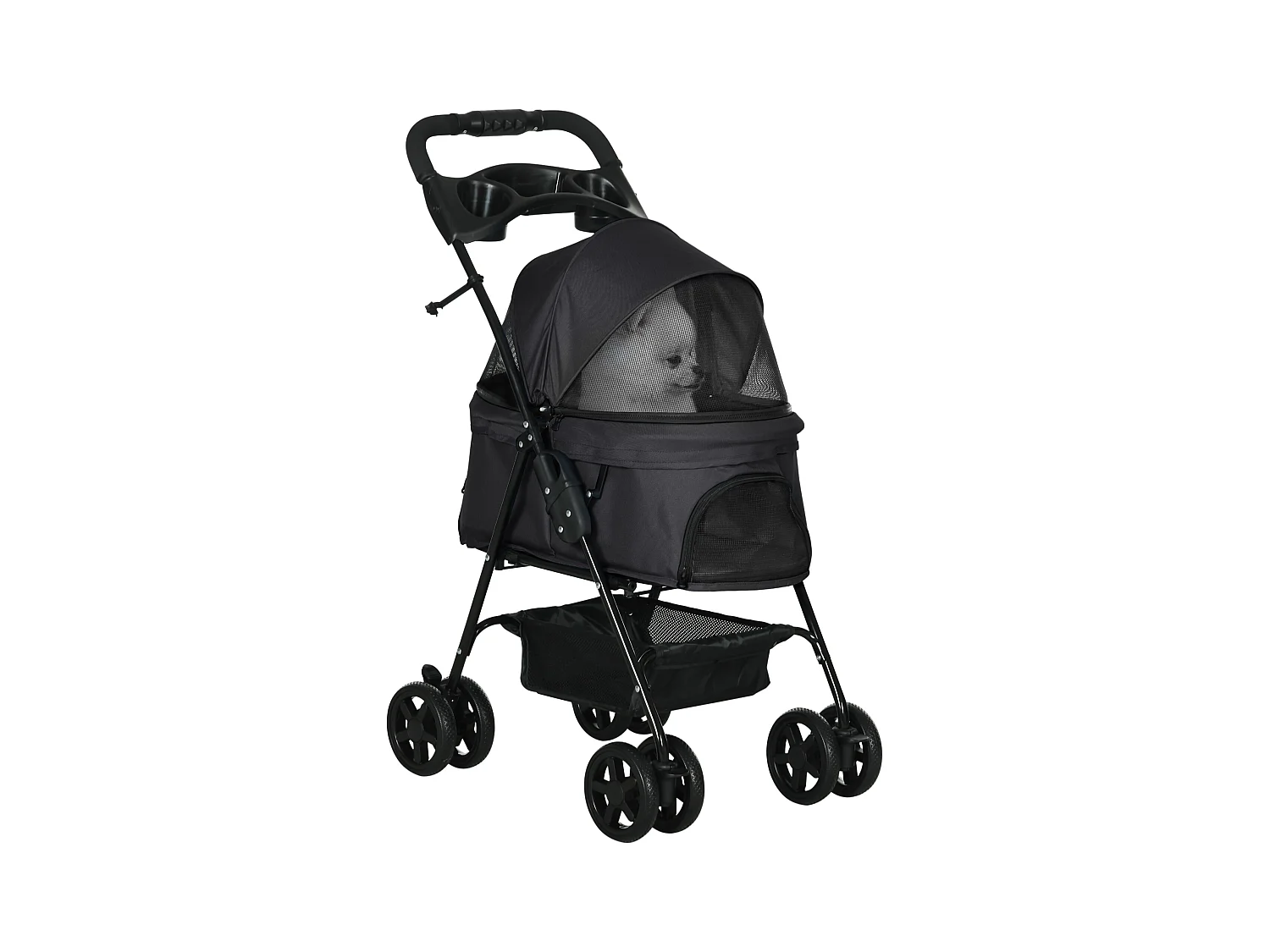 Passeggino per cani pieghevole ruote girevoli cestino portaoggetti nero