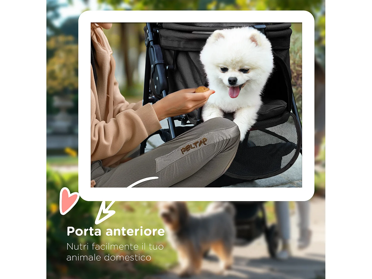 Passeggino per cani pieghevole ruote girevoli cestino portaoggetti nero