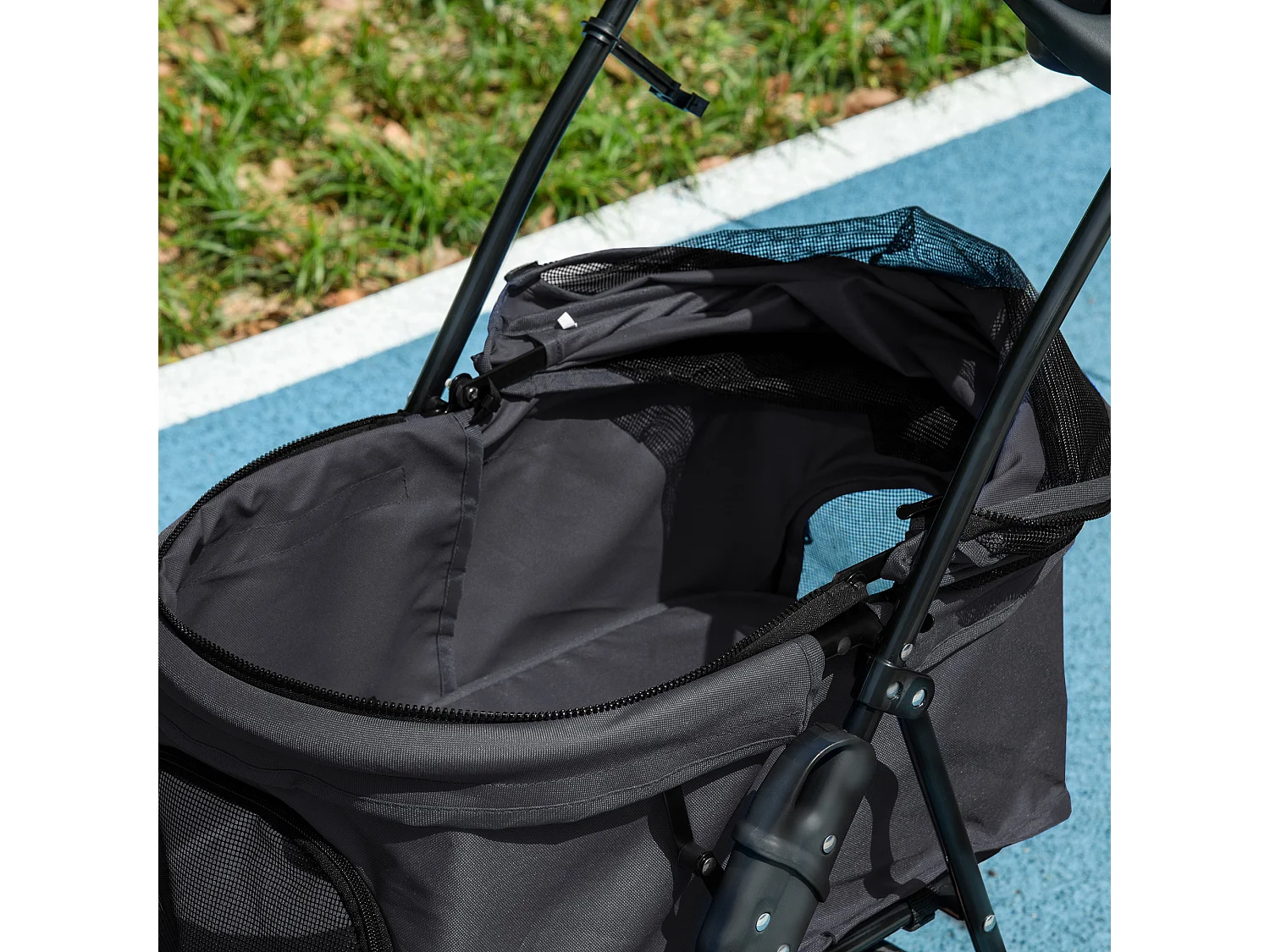 Passeggino per cani pieghevole ruote girevoli cestino portaoggetti nero