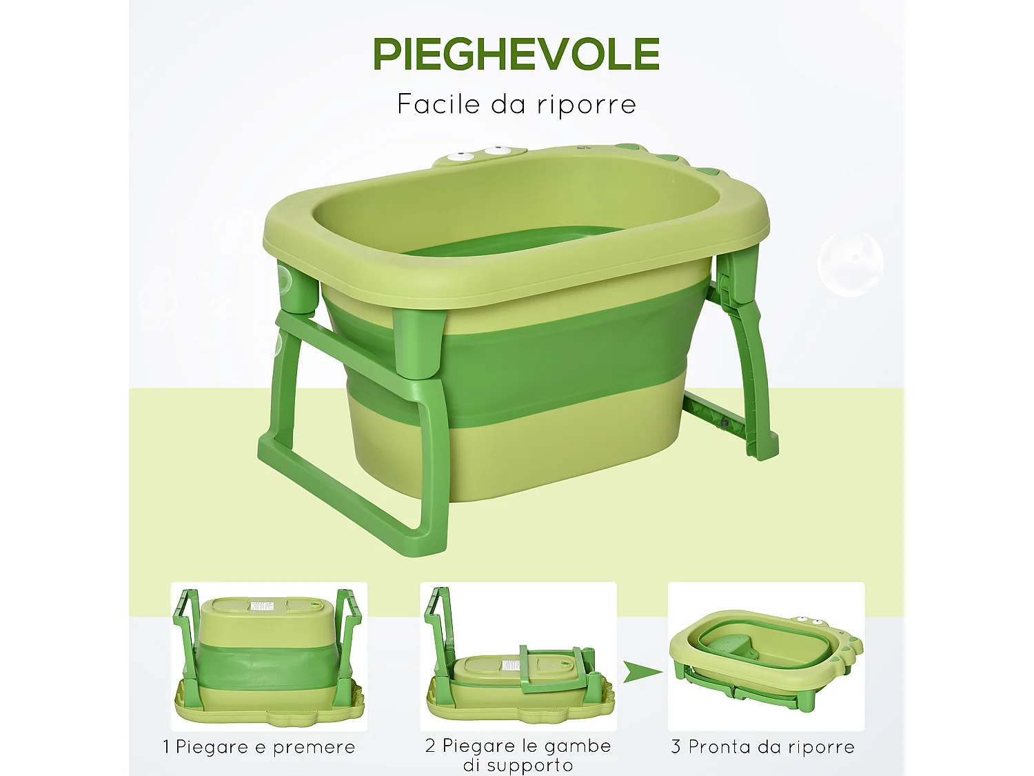 Vaschetta bagnetto pieghevole per bambini 0-6 anni verde