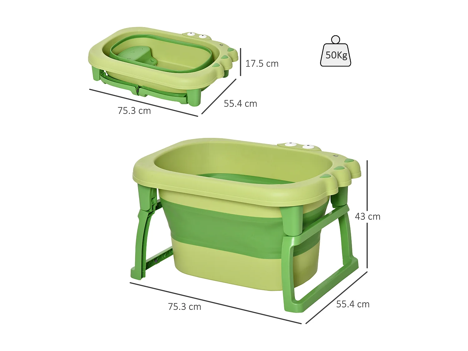 Vaschetta bagnetto pieghevole per bambini 0-6 anni verde