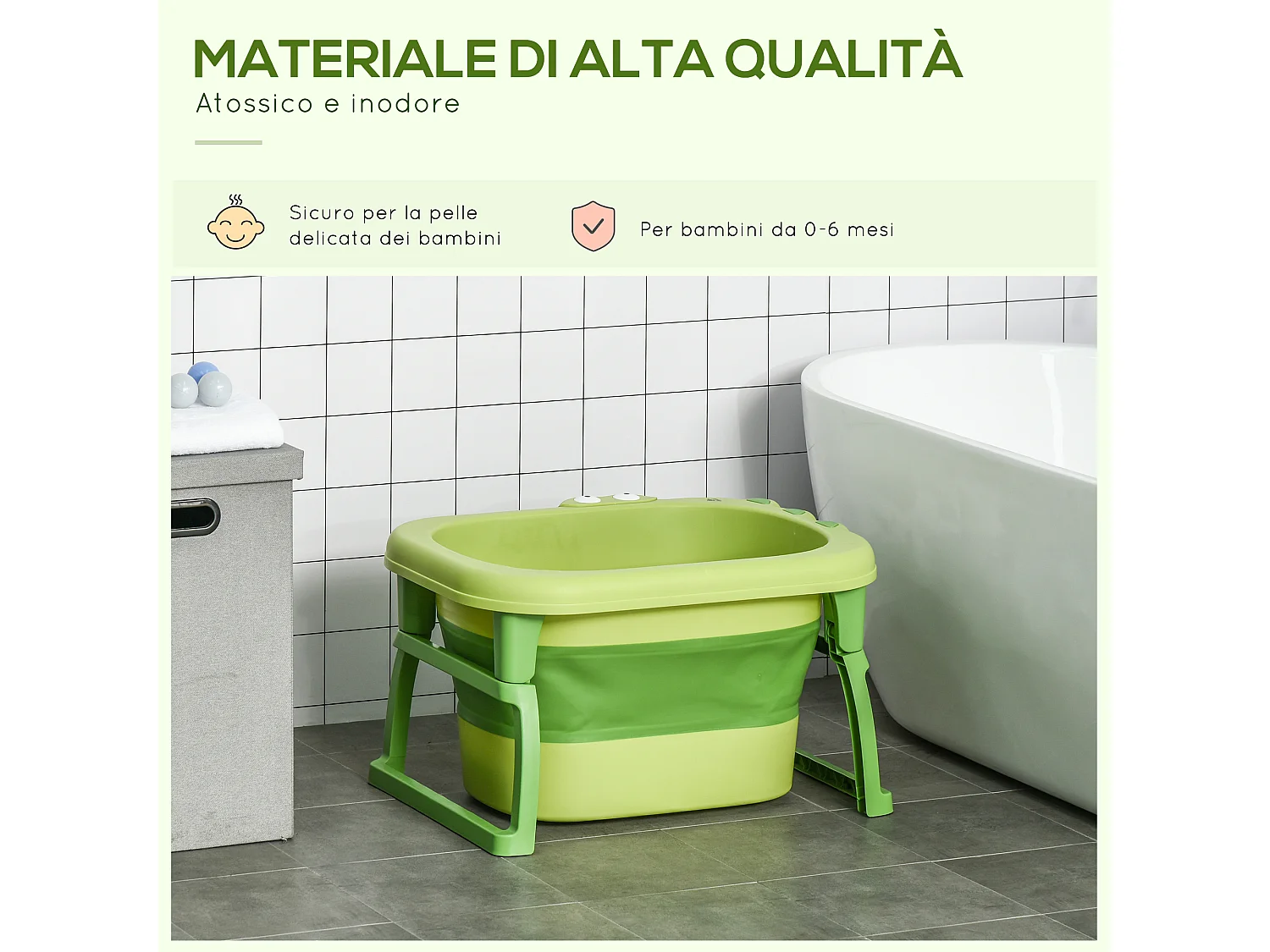 Vaschetta bagnetto pieghevole per bambini 0-6 anni verde