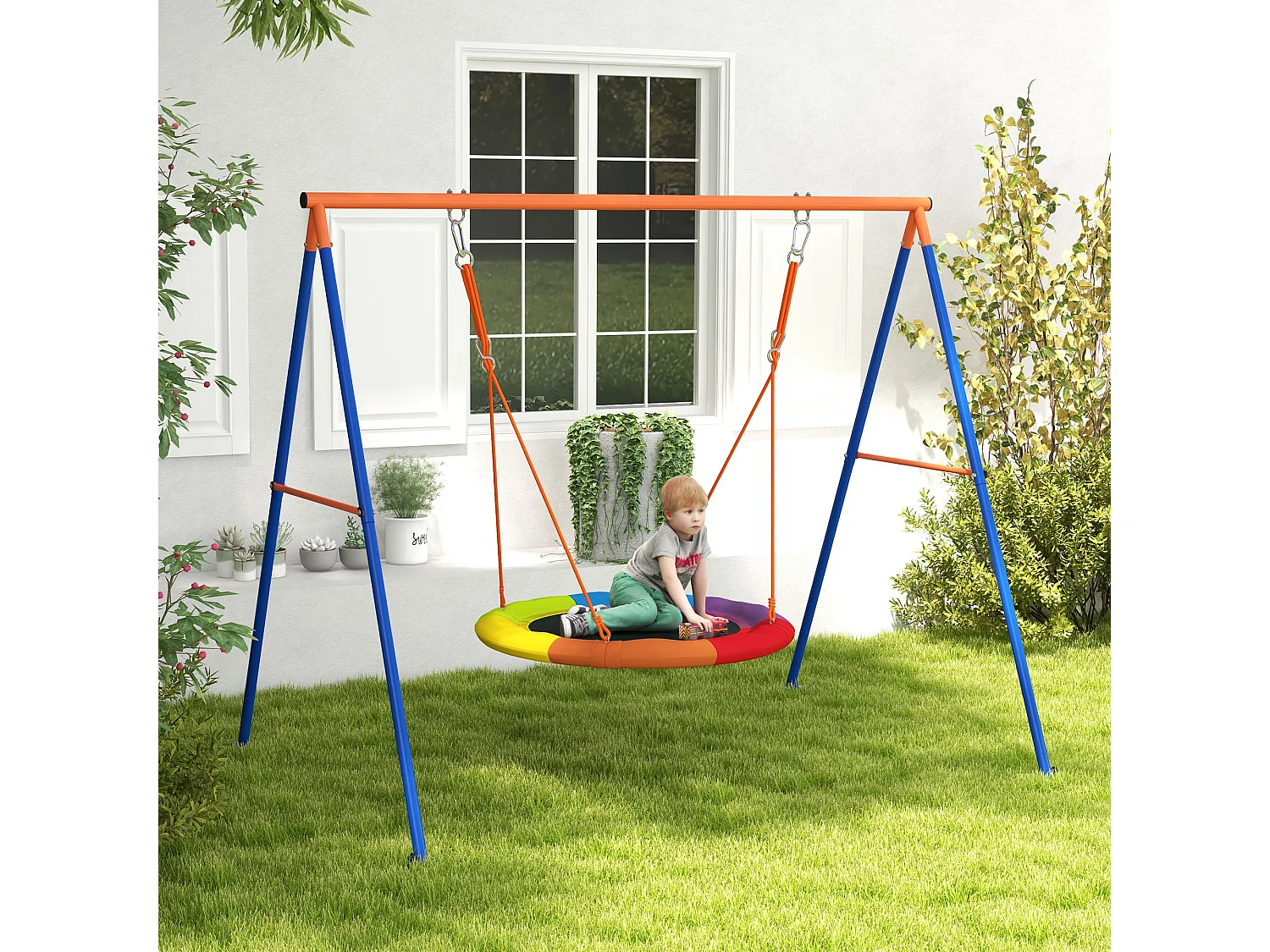 Altalena da giardino rotonda per 1-2 bambini in metallo multicolore