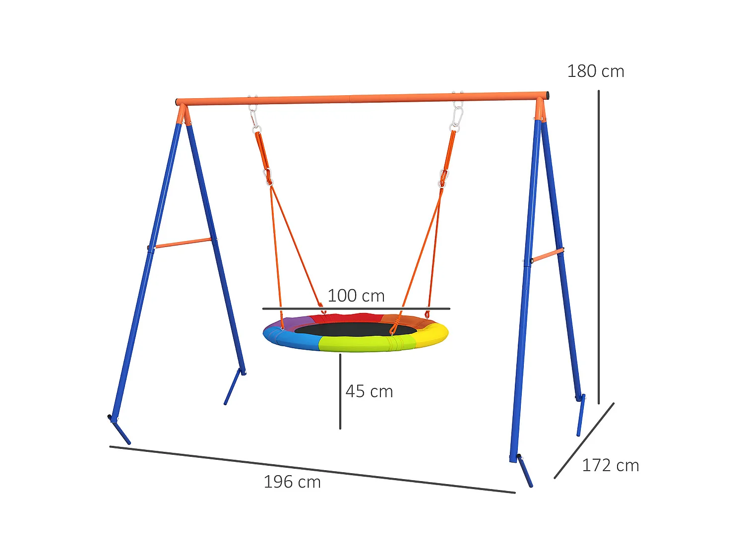 Altalena da giardino rotonda per 1-2 bambini in metallo multicolore