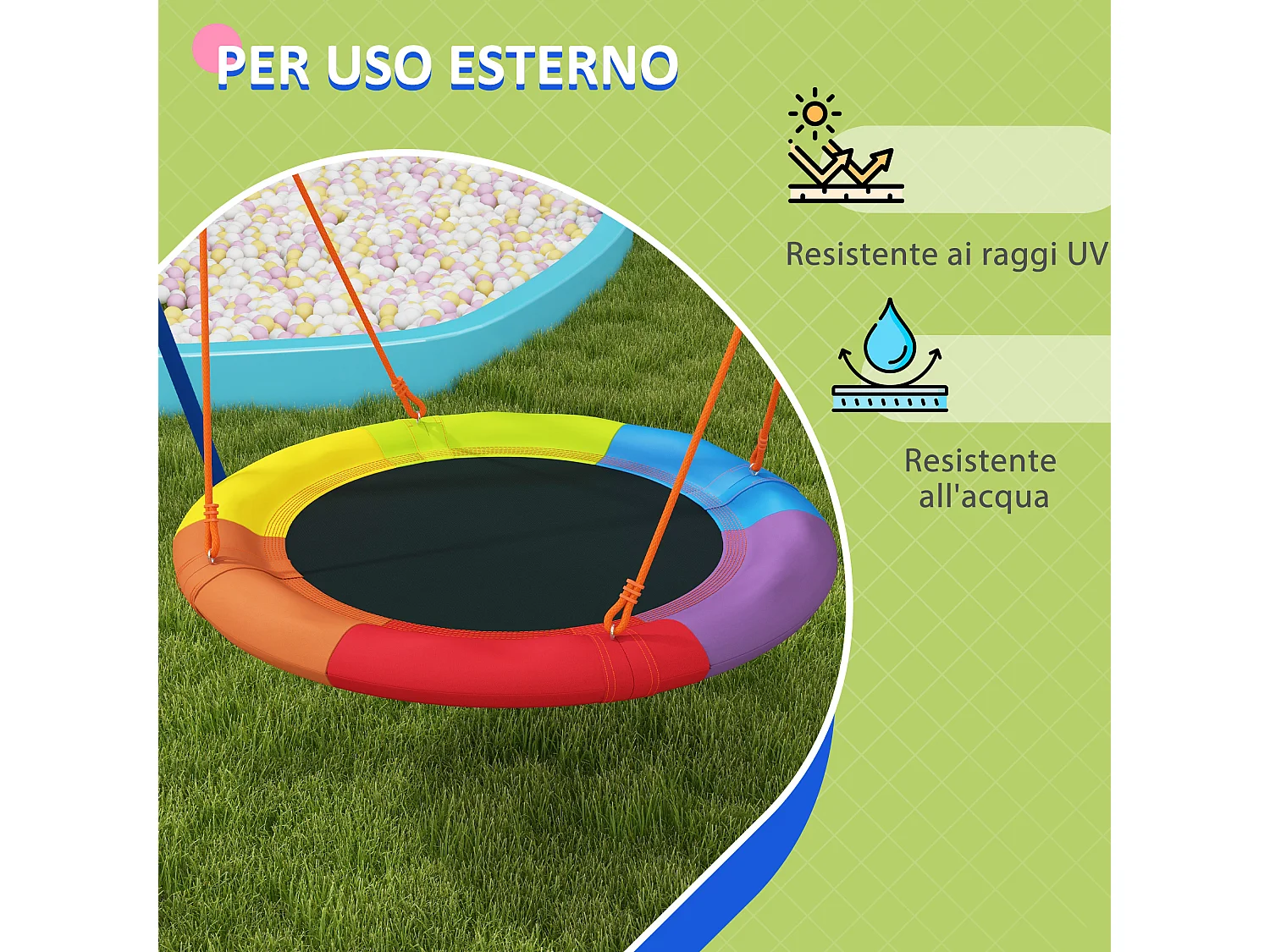 Altalena da giardino rotonda per 1-2 bambini in metallo multicolore