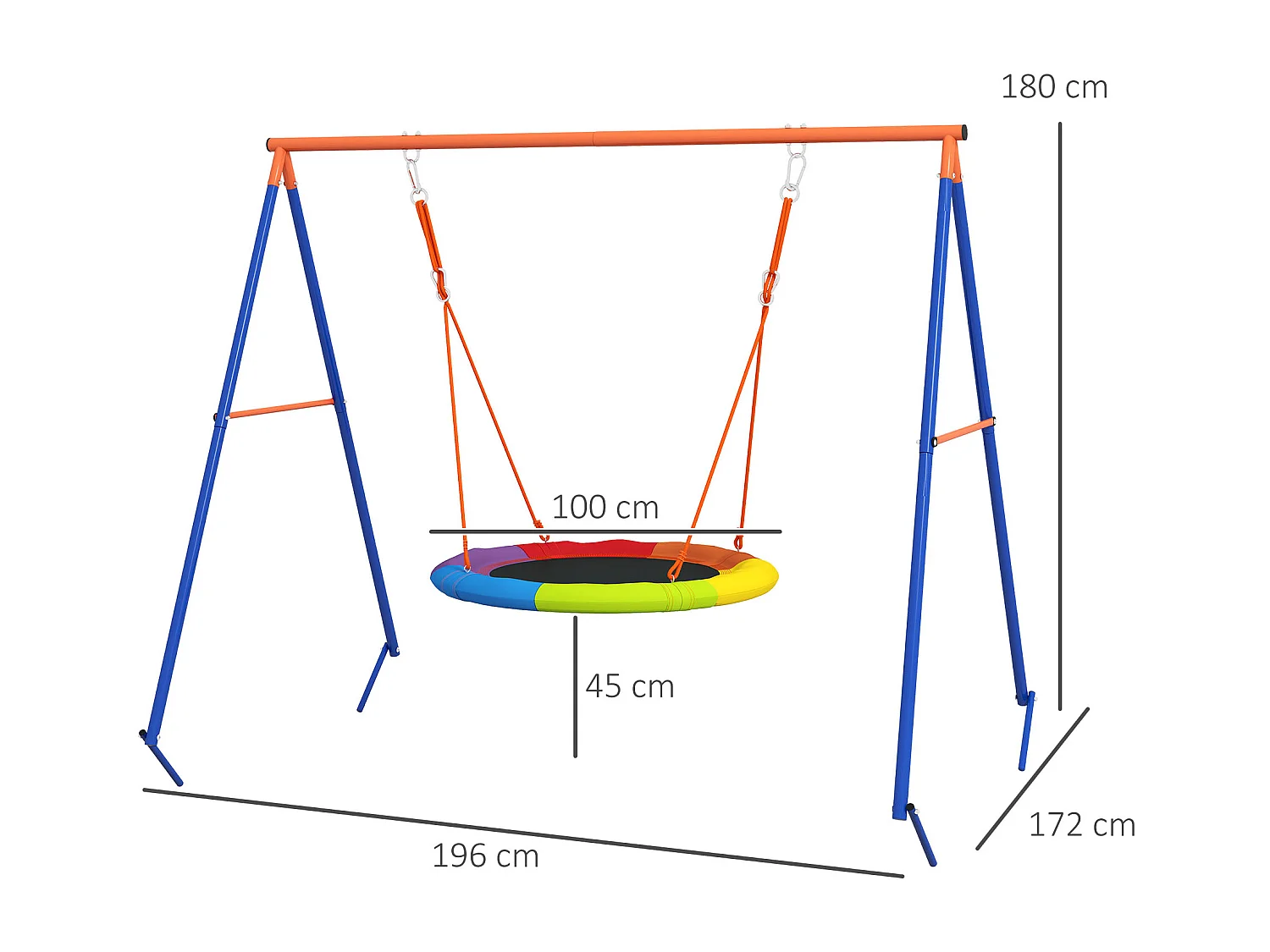 Altalena da giardino rotonda per 1-2 bambini in metallo multicolore