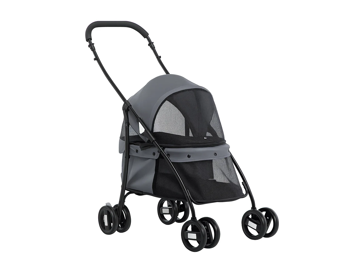 Passeggino per cani pieghevole con tettuccio regolabile grigio e nero