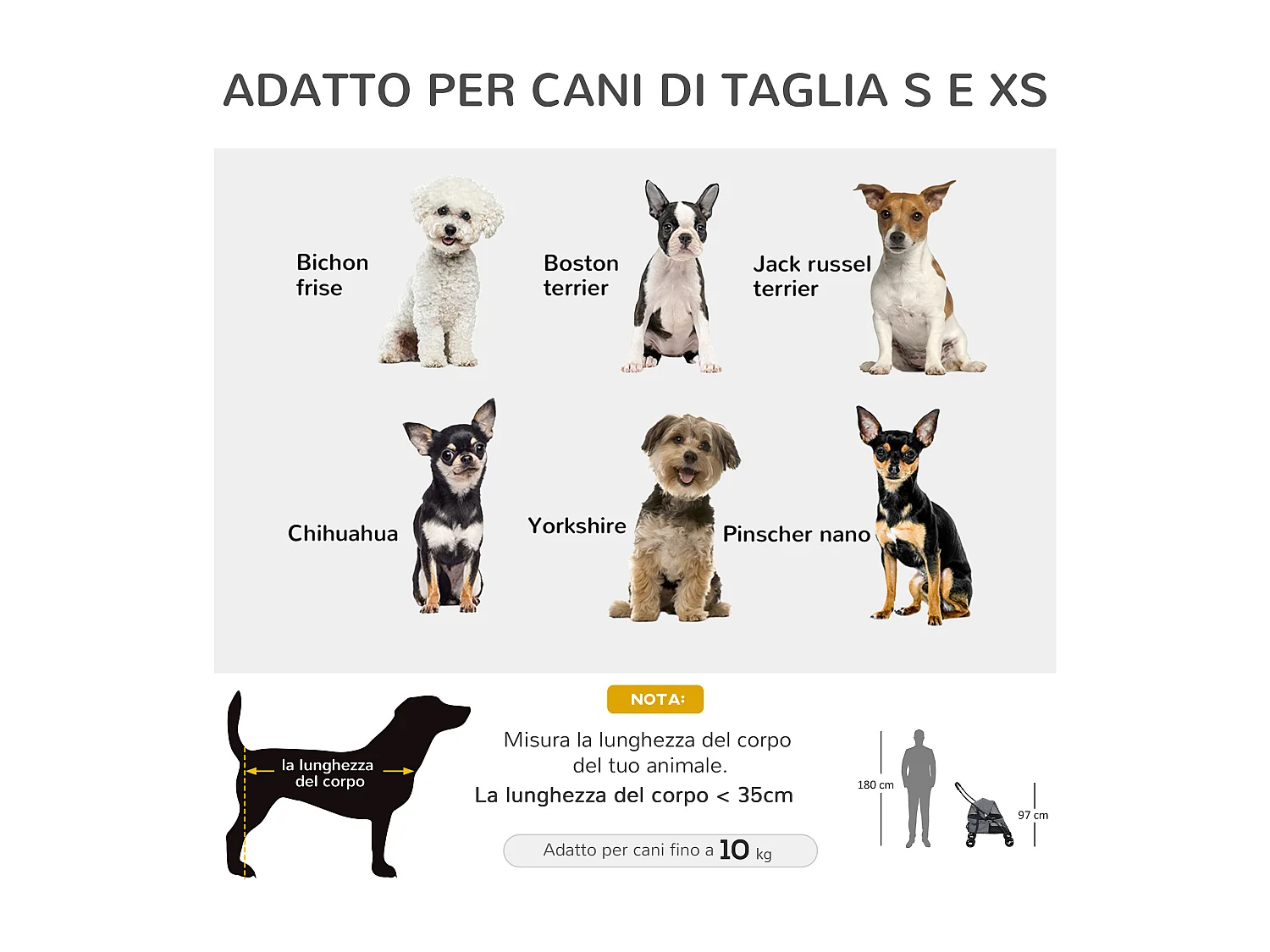 Passeggino per cani pieghevole con tettuccio regolabile grigio e nero