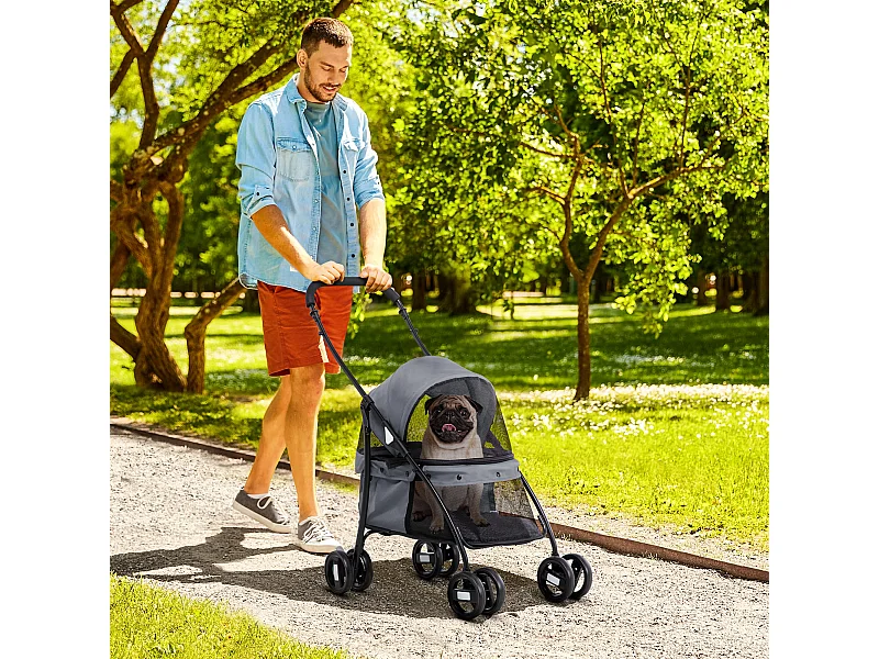 Passeggino per cani pieghevole con tettuccio regolabile grigio e nero