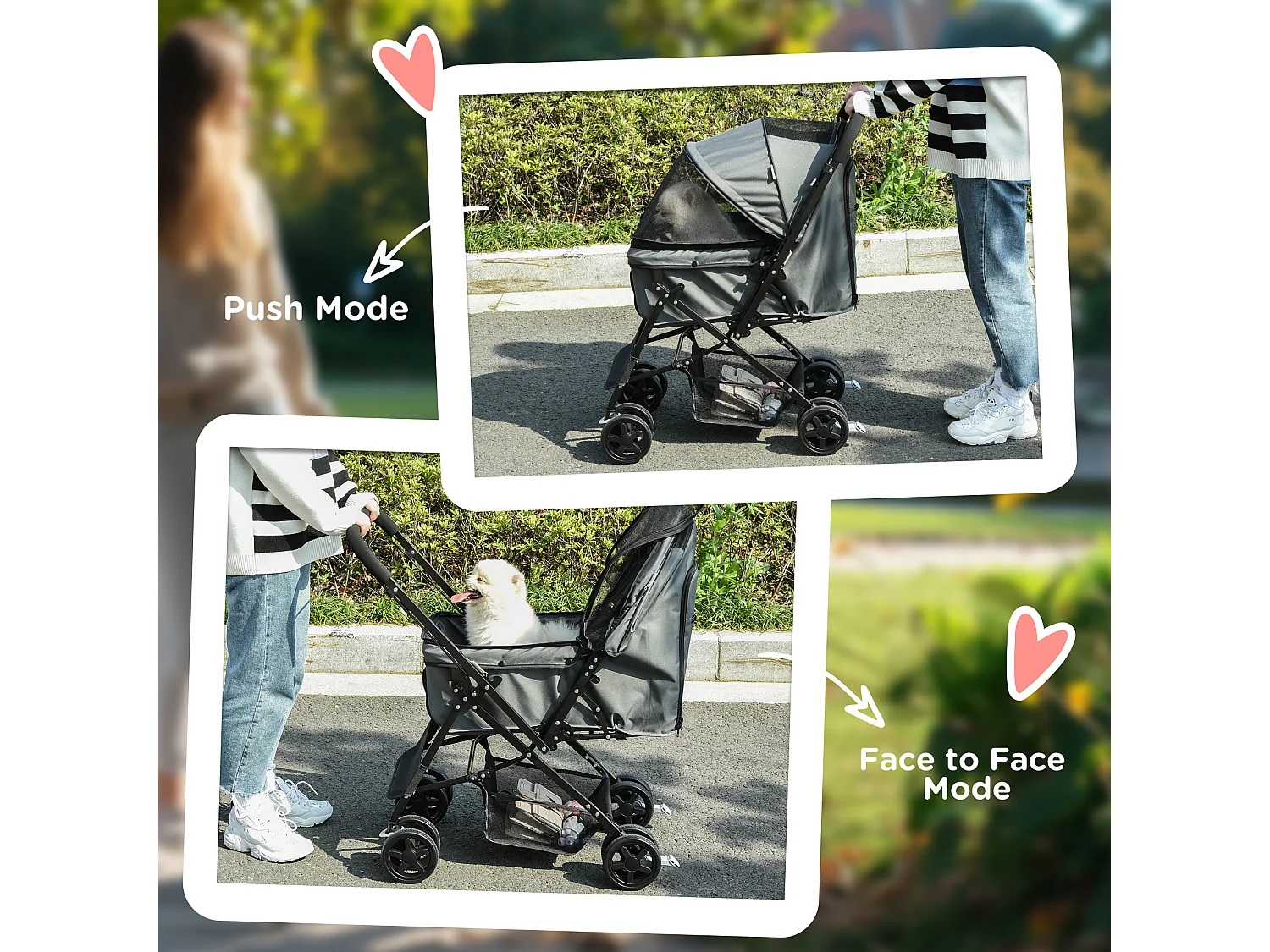 Passeggino per cani pieghevole con maniglione girevole e ruote in eva