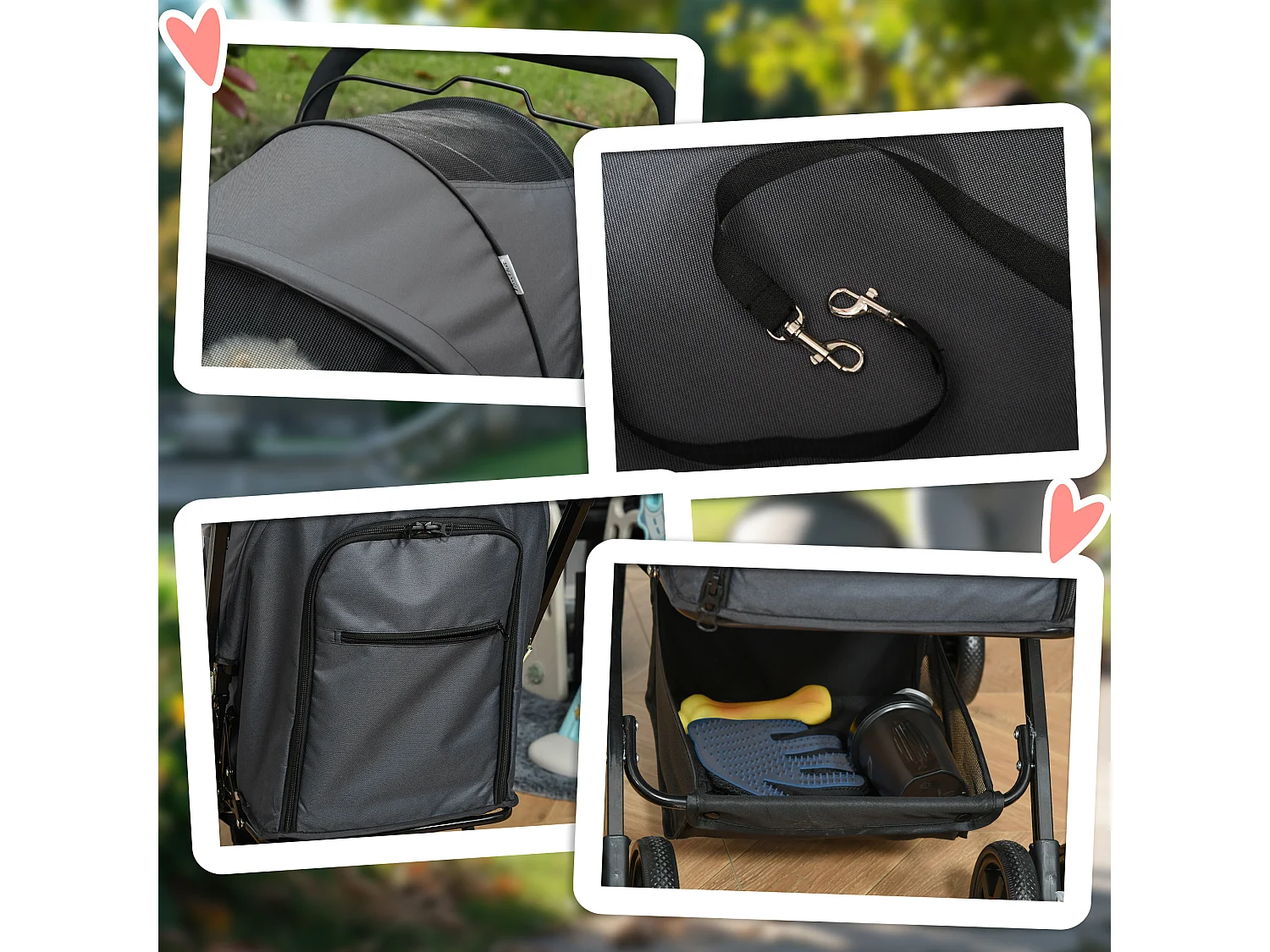 Passeggino per cani pieghevole con maniglione girevole e ruote in eva