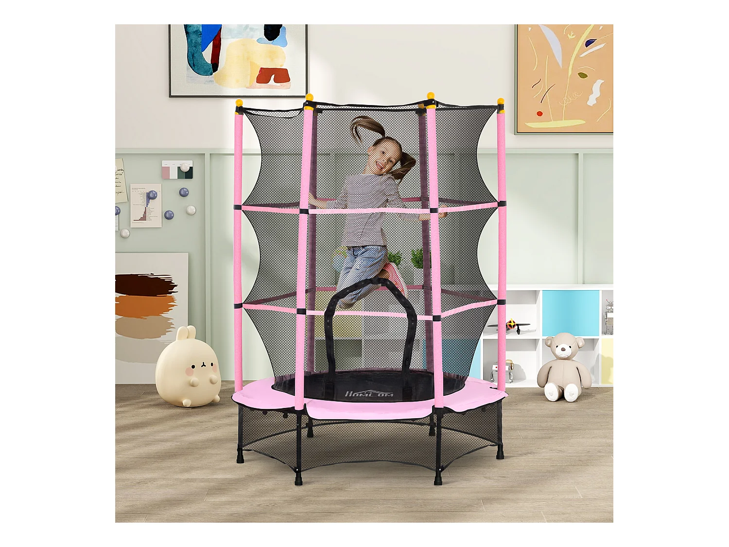 Tappeto elastico per bambini 3-10 anni e rete di sicurezza ø140cm rosa