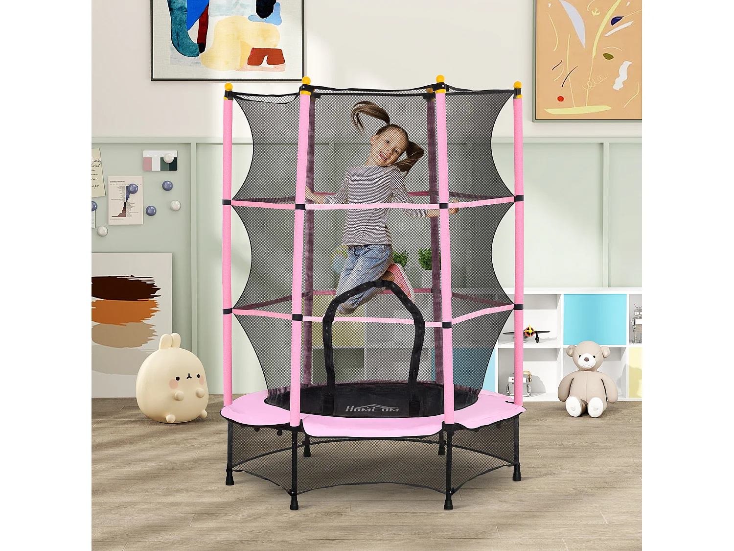 Tappeto elastico per bambini 3-10 anni e rete di sicurezza ø140cm rosa
