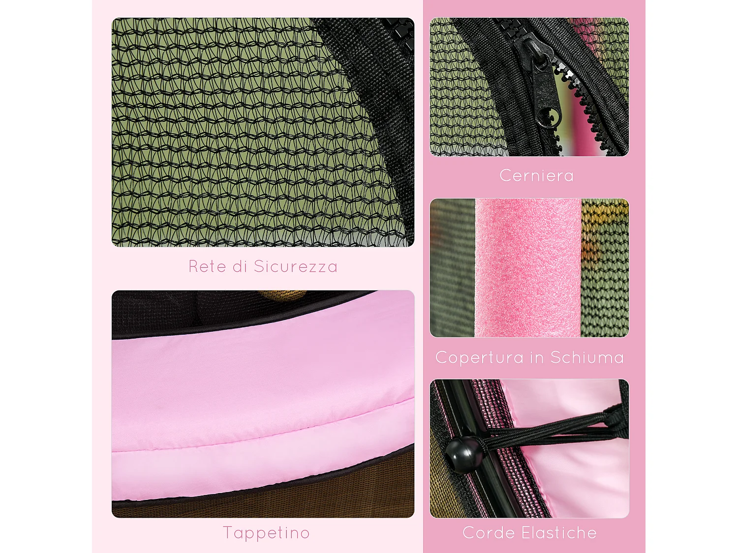 Tappeto elastico per bambini 3-10 anni e rete di sicurezza ø140cm rosa