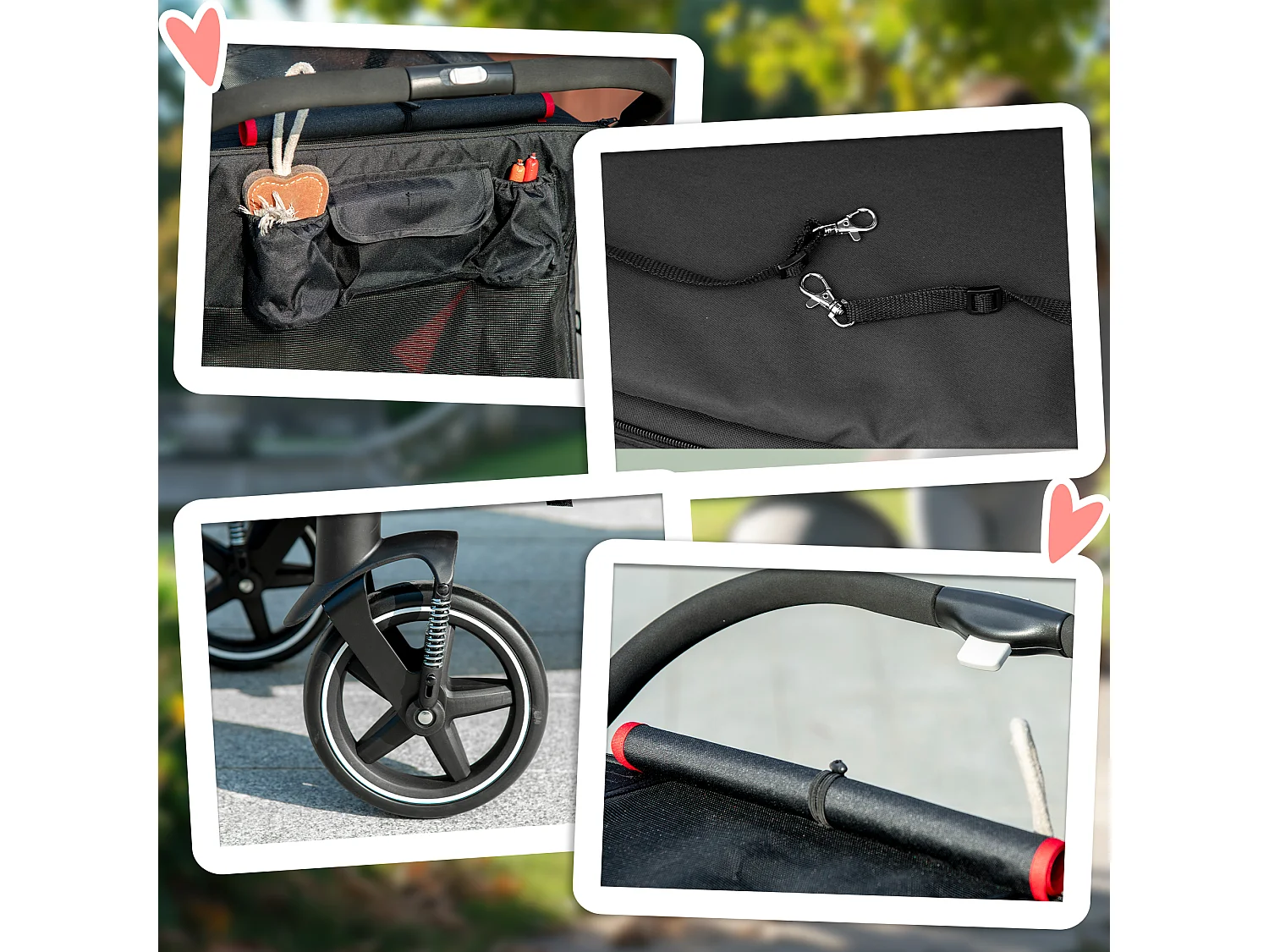 Passeggino per cani pieghevole con ingressi a cerniera rosso e nero