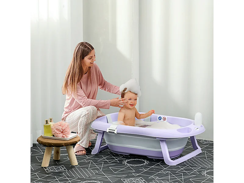 Vaschetta bagnetto pieghevole bambini 0-6 anni viola bianco