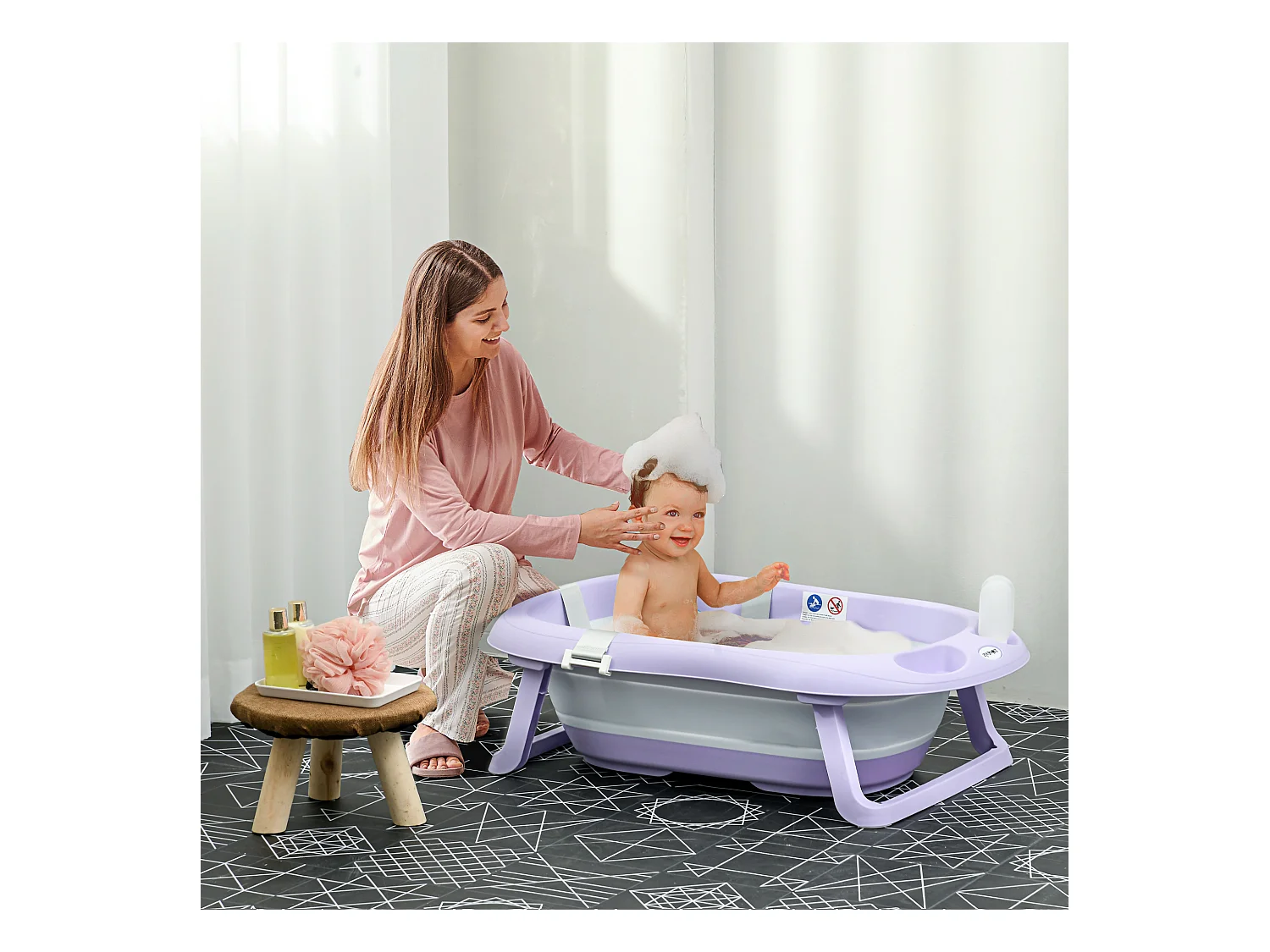 Vaschetta bagnetto pieghevole bambini 0-6 anni viola bianco