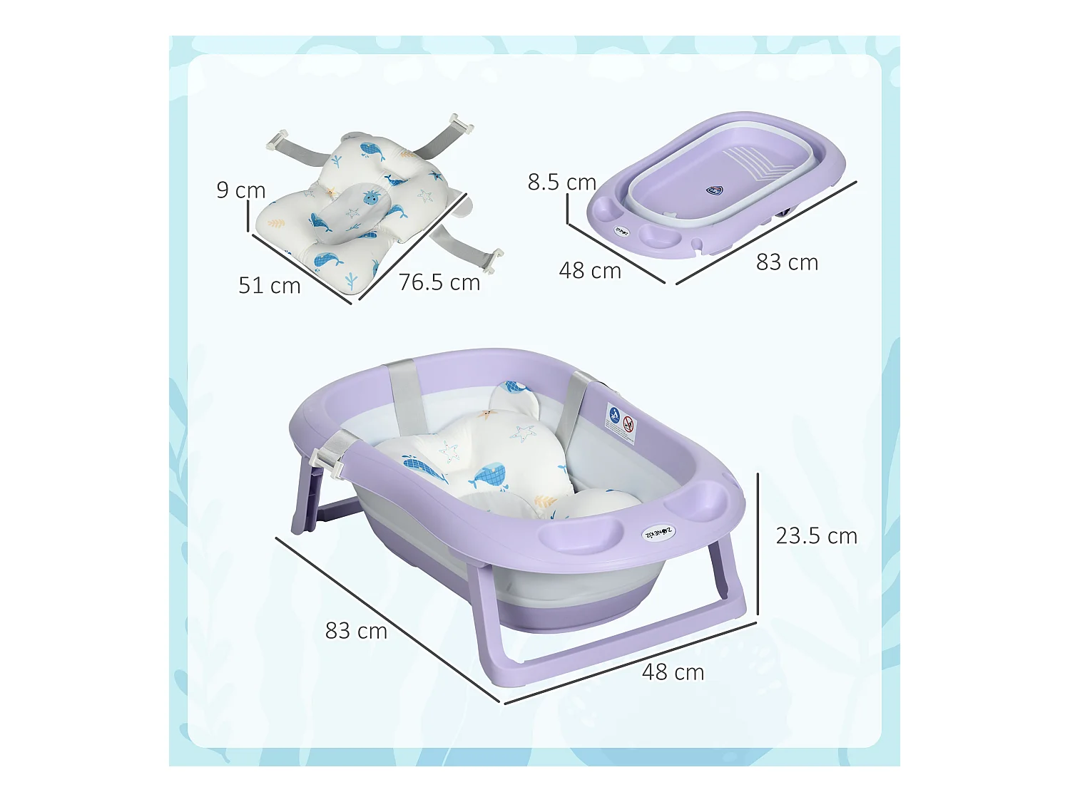 Vaschetta bagnetto pieghevole bambini 0-6 anni viola bianco