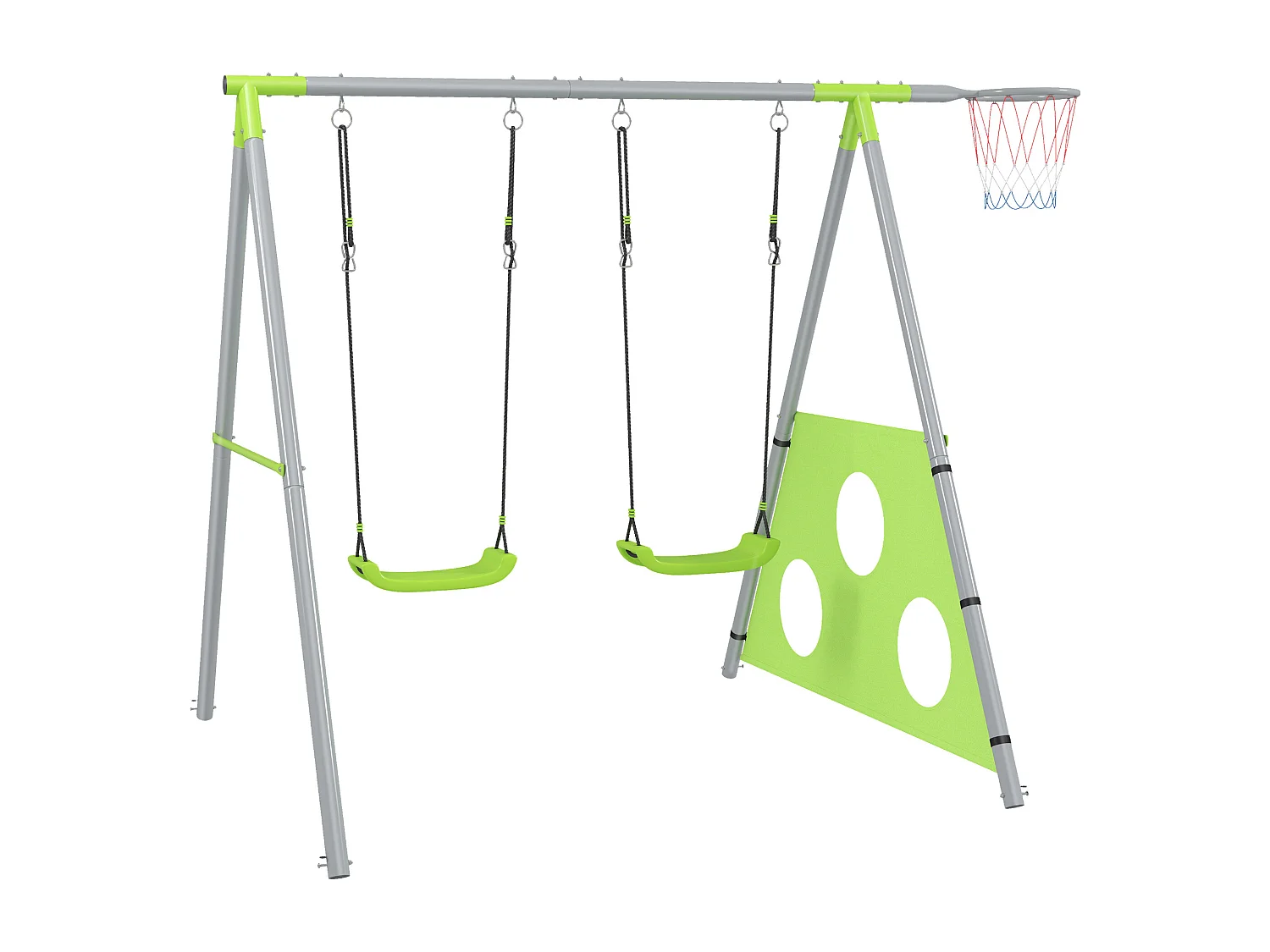 Gioco per bambini con 2 altalene, canestro e porta 238x180x182 cm