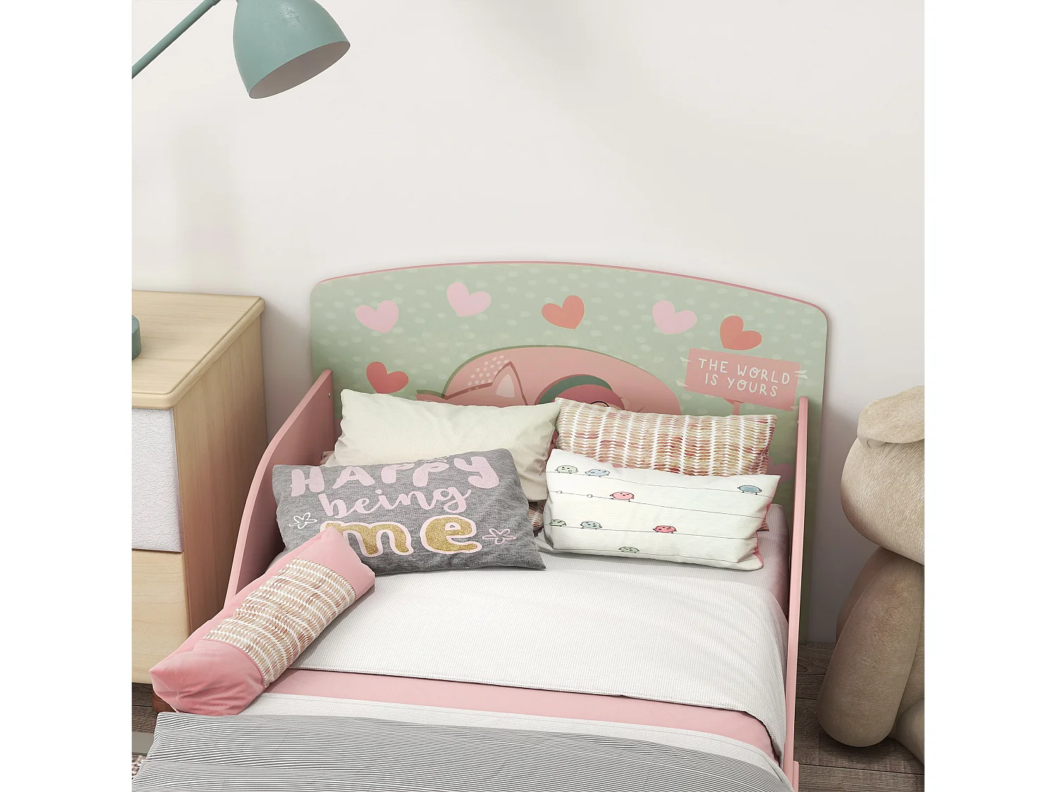 Letto per bambini da 3-6 anni con doghe e bordi rialzati rosa