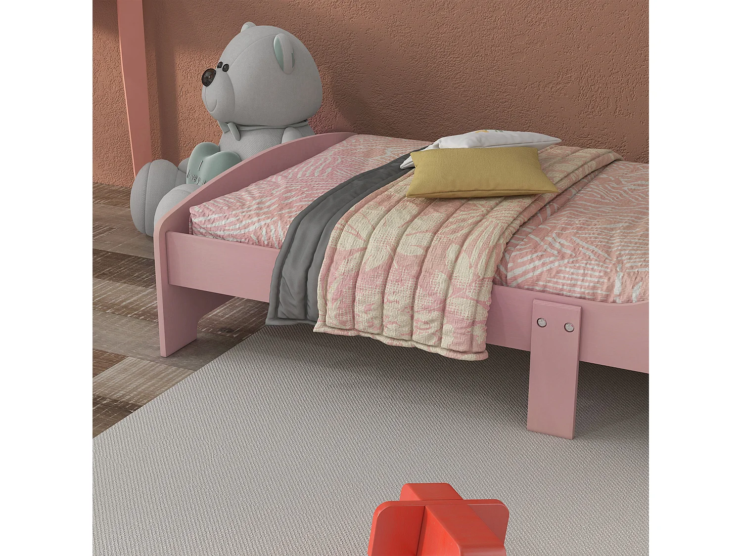 Letto per bambini da 3-6 anni con doghe e bordi rialzati rosa